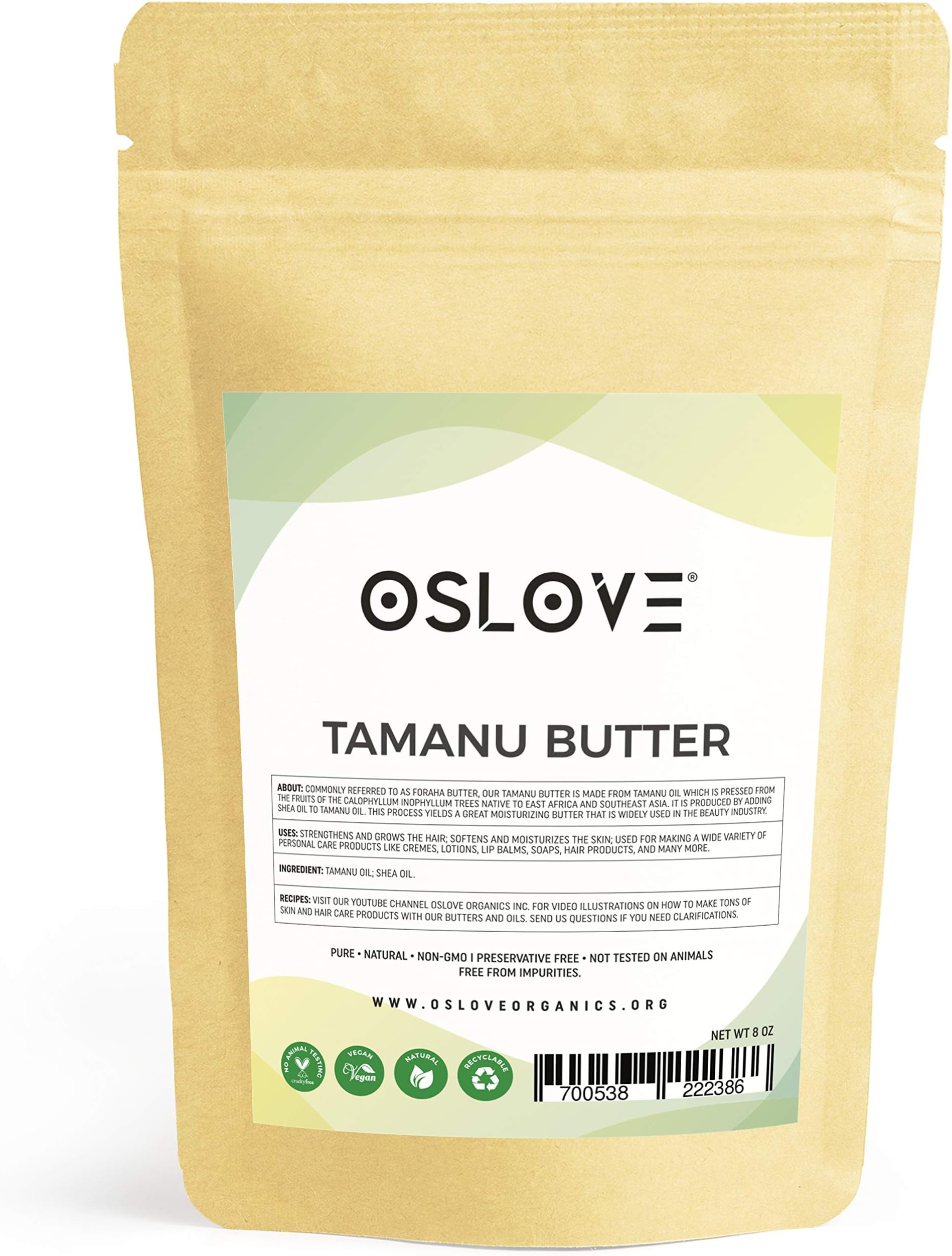 Organic Tamanu Butter 8 oz by Oslove Organics - Natural acne fighter and best Body/Hair moisturizer from nature