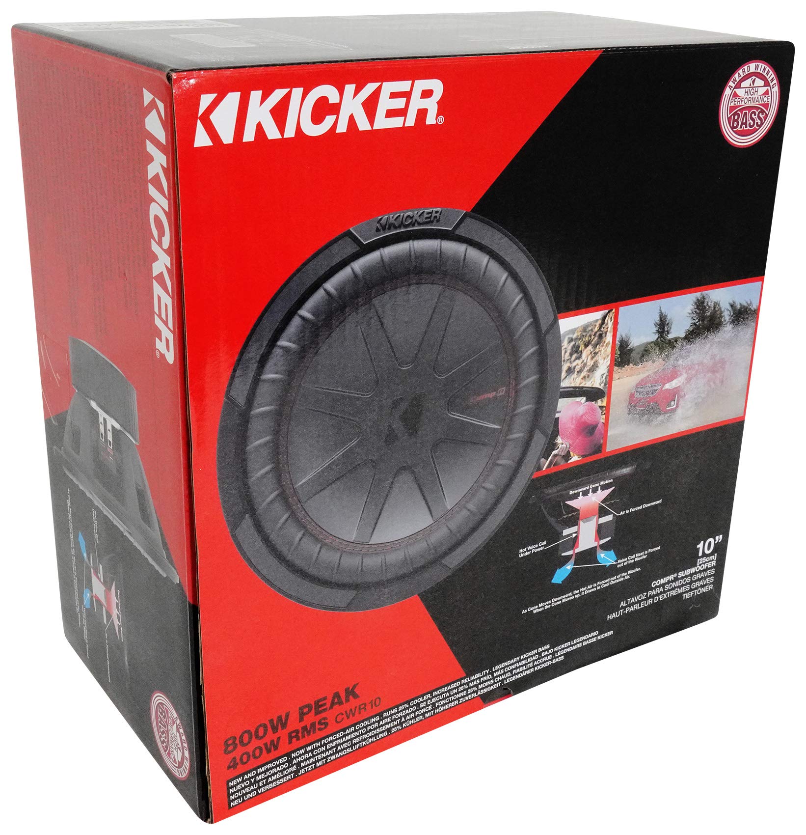 KICKER 48CWR104 COMPR10 10 inches 1600 Watt Subwoofers Bundle with Rockville RXD-M2 3000 Watt Peak750w CEA RMS Mono 1 Ohm Amplifier Car Audio Amp, ((2) 48CWR104+RXD-M2+RWK4CU)