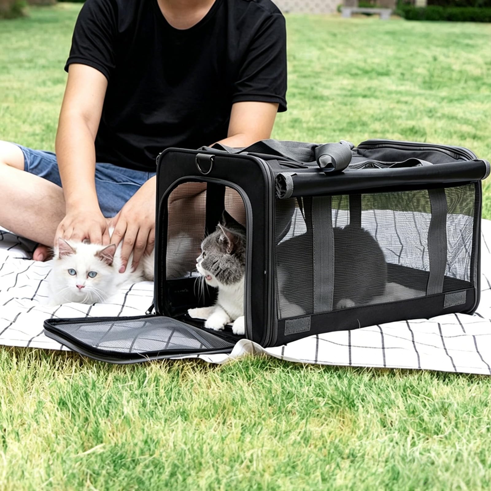Transportín para Mascotas de poliéster con múltiples Aberturas de ventilación, Ideal para Salidas y Viajes Veterinario, Elegante Bolso para Mascotas