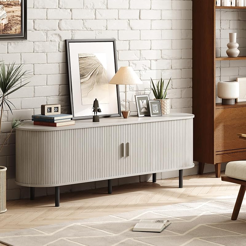 ONBRILL 63" TV Stand with Power Outlet & Storage for TVs 60", Natural White image 4