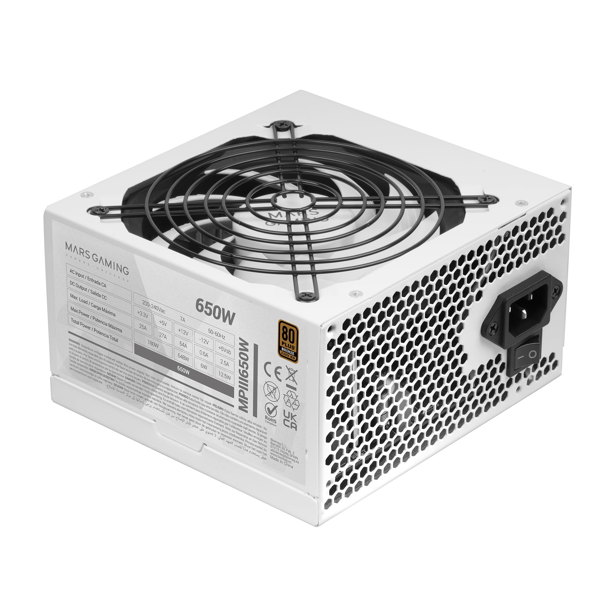 Mars Gaming MPIII650 ATX 650W Zasilacz, 80 Plus Bronze, Biały