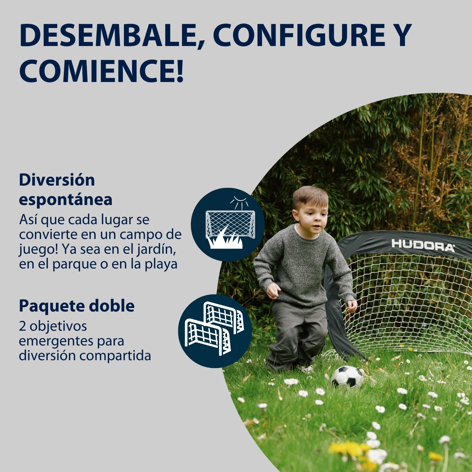 HUDORA Conjunto De 2 Porterías De Fútbol Plegables I Set de Porterías de Fútbol Plegables para Niños y Adultos I con Bolsa de Transporte & Estacas I para Jardín, Parque & Playa | Negro