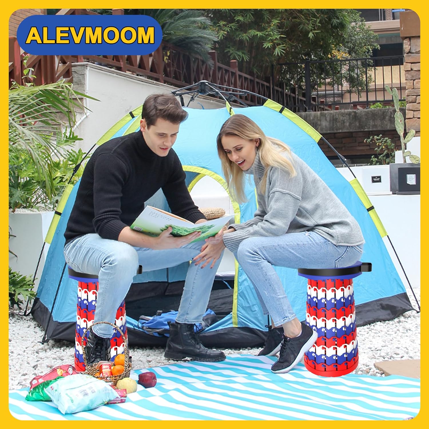 ALEVMOOM Upgraded 18.1" XL Collapsible Stool with Cushion, Portable Folding Stools for Adults Capacity 800lbs, Lightweight Telescoping Stool for Camping Travel Fishing Hiking