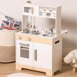 ROBUD Children's Kitchen Wood, DIY Kitchen for Children, Play Kitchen Solid Wood with Accessories, Wooden Kitchen Children Chef Pretend Play Set Gift for Boys and Girls from 3 Years