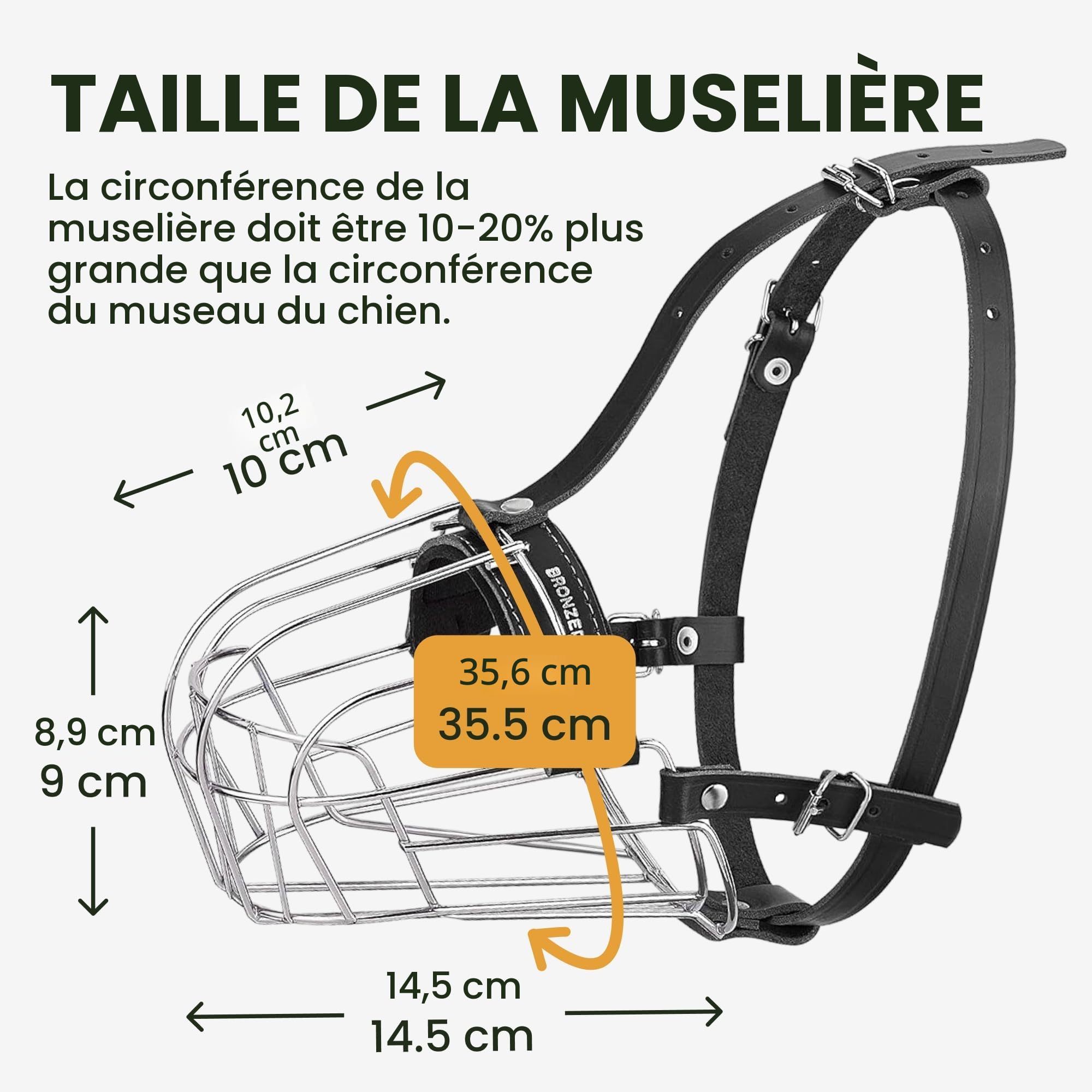 BronzeDog Muselière pour Chien en métal Amstaff Panier en Fil de Fer Sangles réglables en Cuir pour Grands Chiens