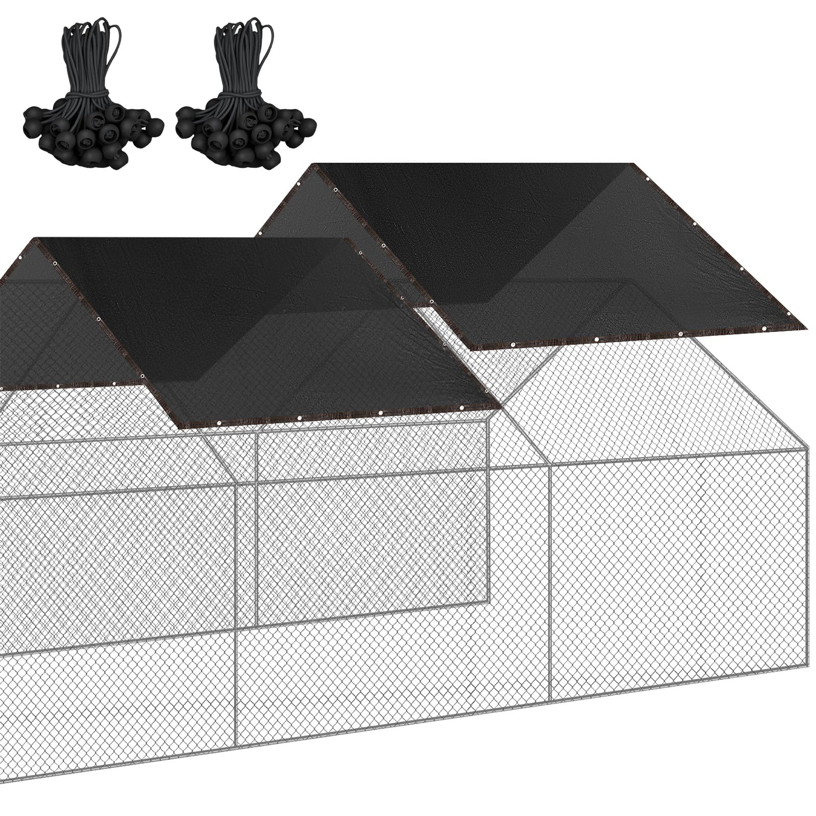 Photo 1 of VitalCozy 2 Pcs Chicken Coop Cover 90% Shade Cloth 11.5 x 6.6 ft Mesh Tarp Black Chicken Run Cages Cover with Ball Bungees Cord Sunproof Net for Outdoor Garden Patio Plant Greenhouse
