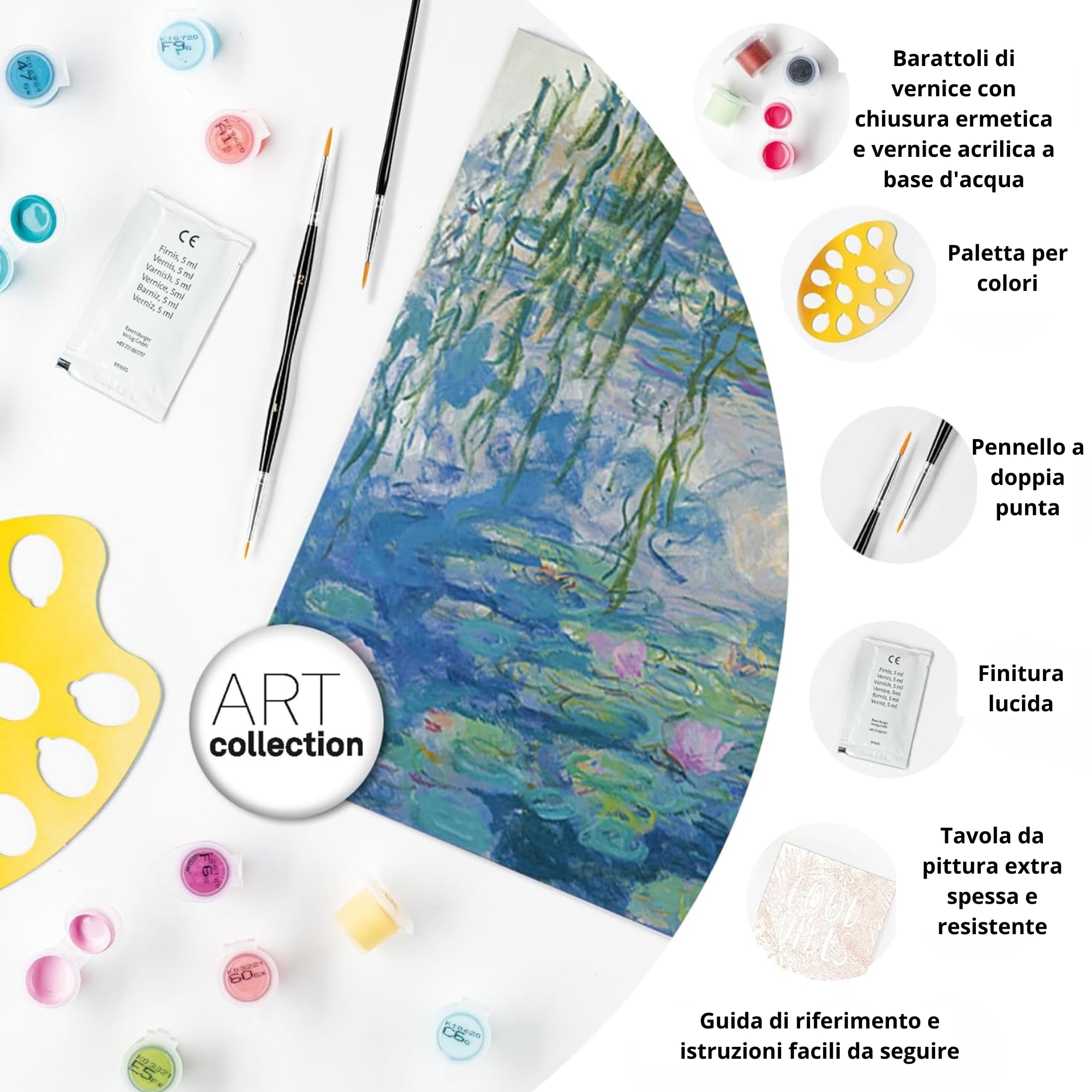 Ravensburger CreArt: Monet Le ninfee – Dipingere con i Numeri Adulti, Attività Creativa e Rilassante, Kit Pittura con Pennello e Colori Inclusi, 30 x 40 cm, Idee Regalo