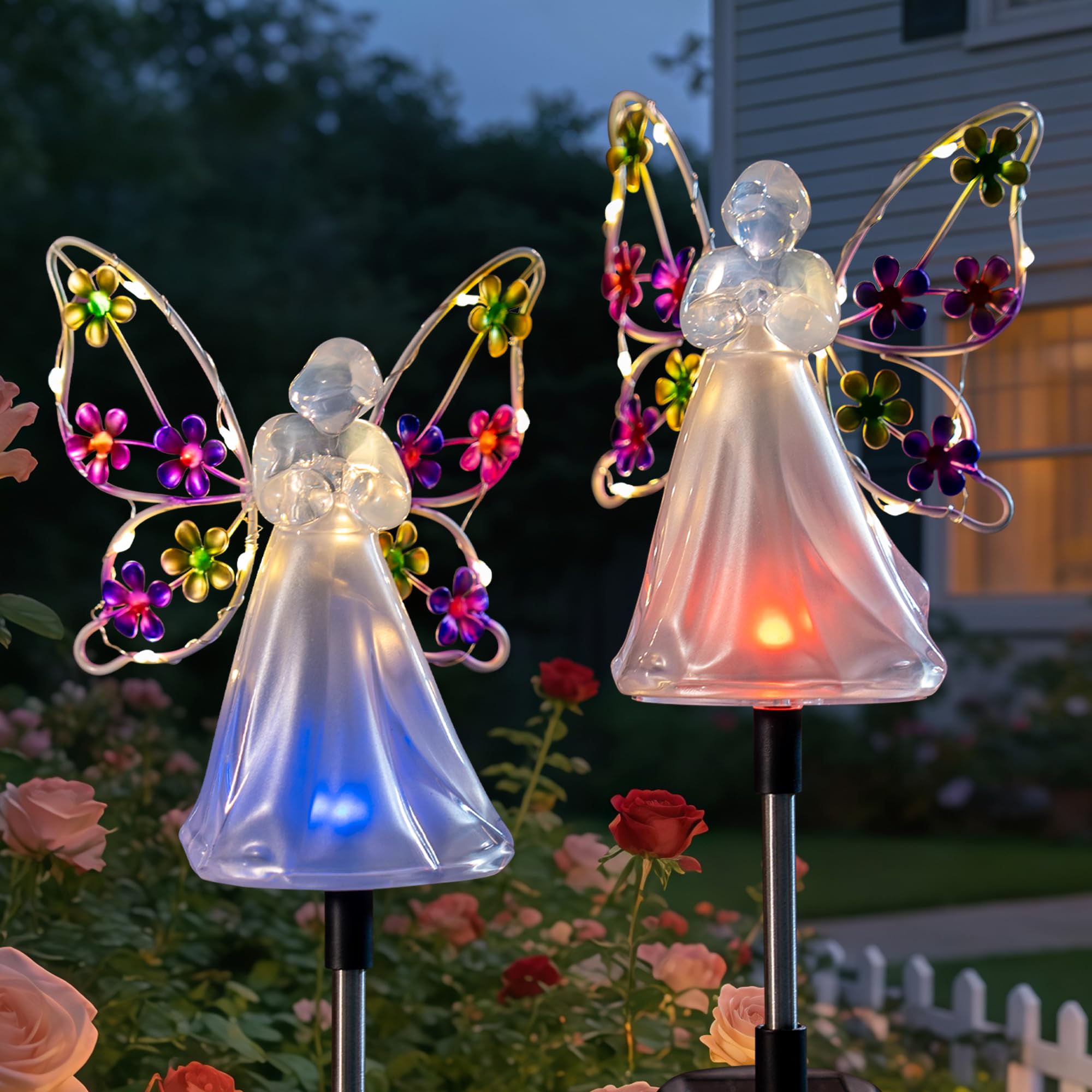 Angel Solar Lights for Cemetery Memorial Gift Grave Decorations Solar Angel Stake Lights Outdoor Waterproof Garden Decor Yard Lawn Ornaments, Angel Gifts for Women 2 Pack