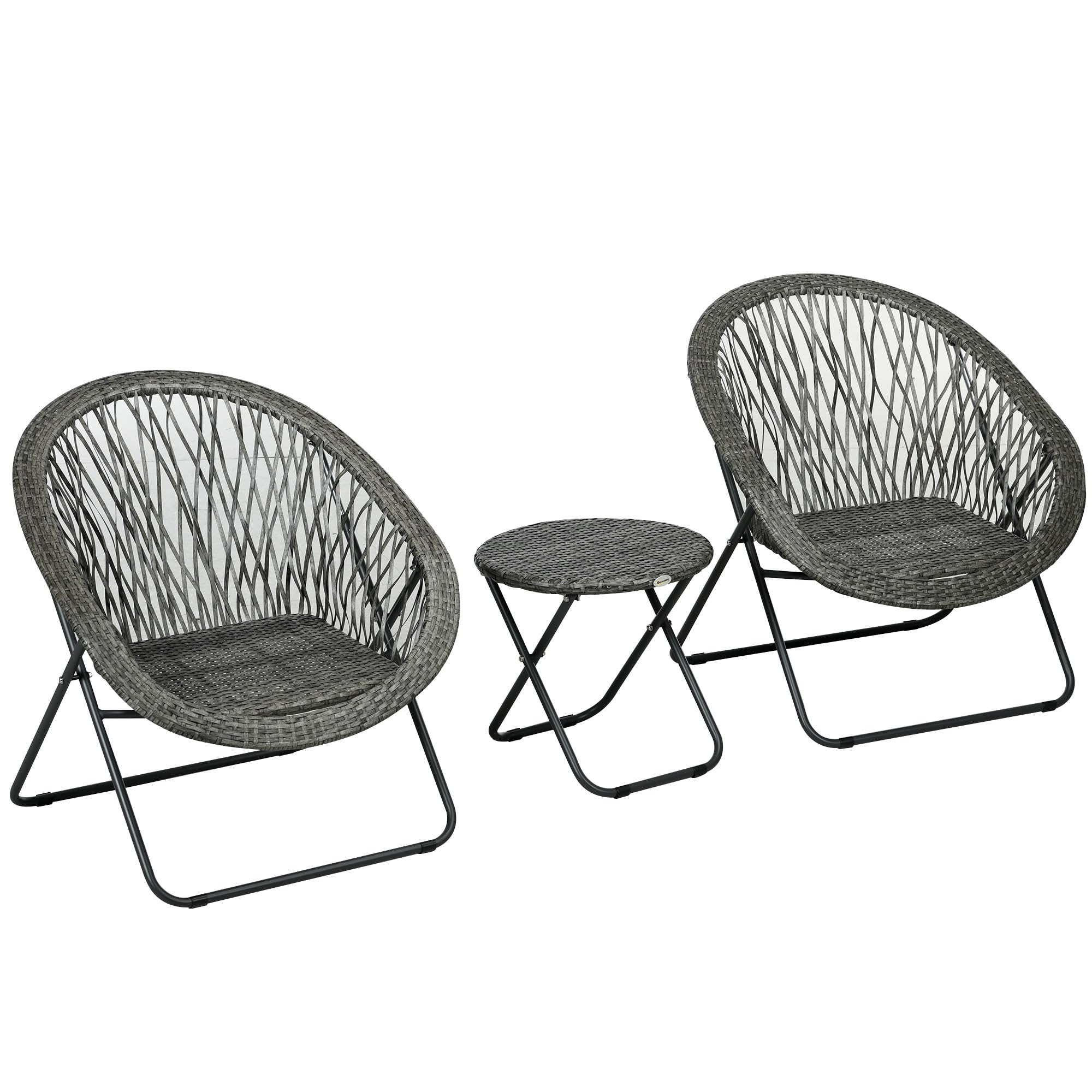 Outsunny Salon de Jardin extérieur résine Ensemble Table et chaises 2 Personnes Pliables Acier Gris