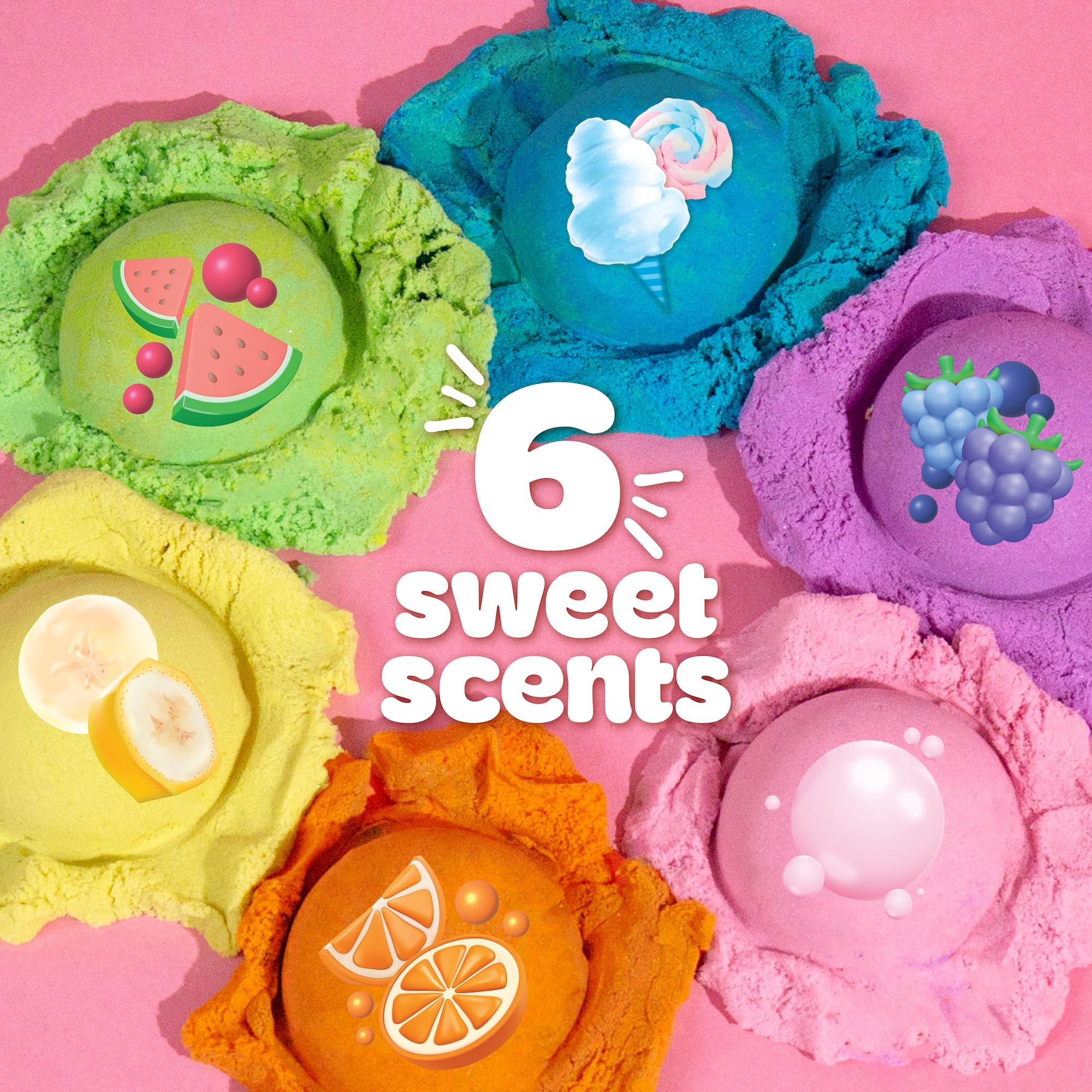 Play-Doh 6-częściowy zestaw piasków zapachowych, piasek do zabawy w zamykanych pudełkach, wypełnienie pojemników sensorycznych, zabawki podróżne, zabawne prezenty dla dzieci od 4 lat