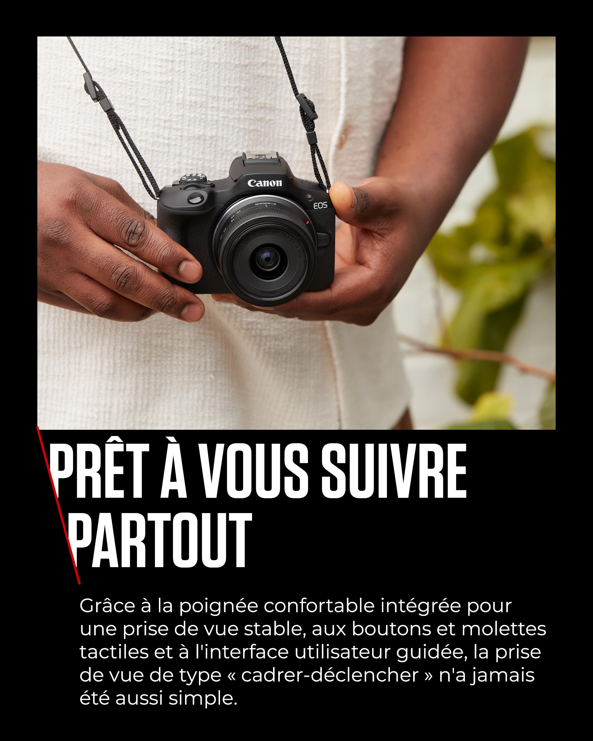 Canon EOS R100 Appareil Photo Hybride Compact à capteur APS-C stabilisé 24M Pixels, Vidéo 4K, Wi-FI, AutoFocus Dual Pixel, boitier Nu Noir