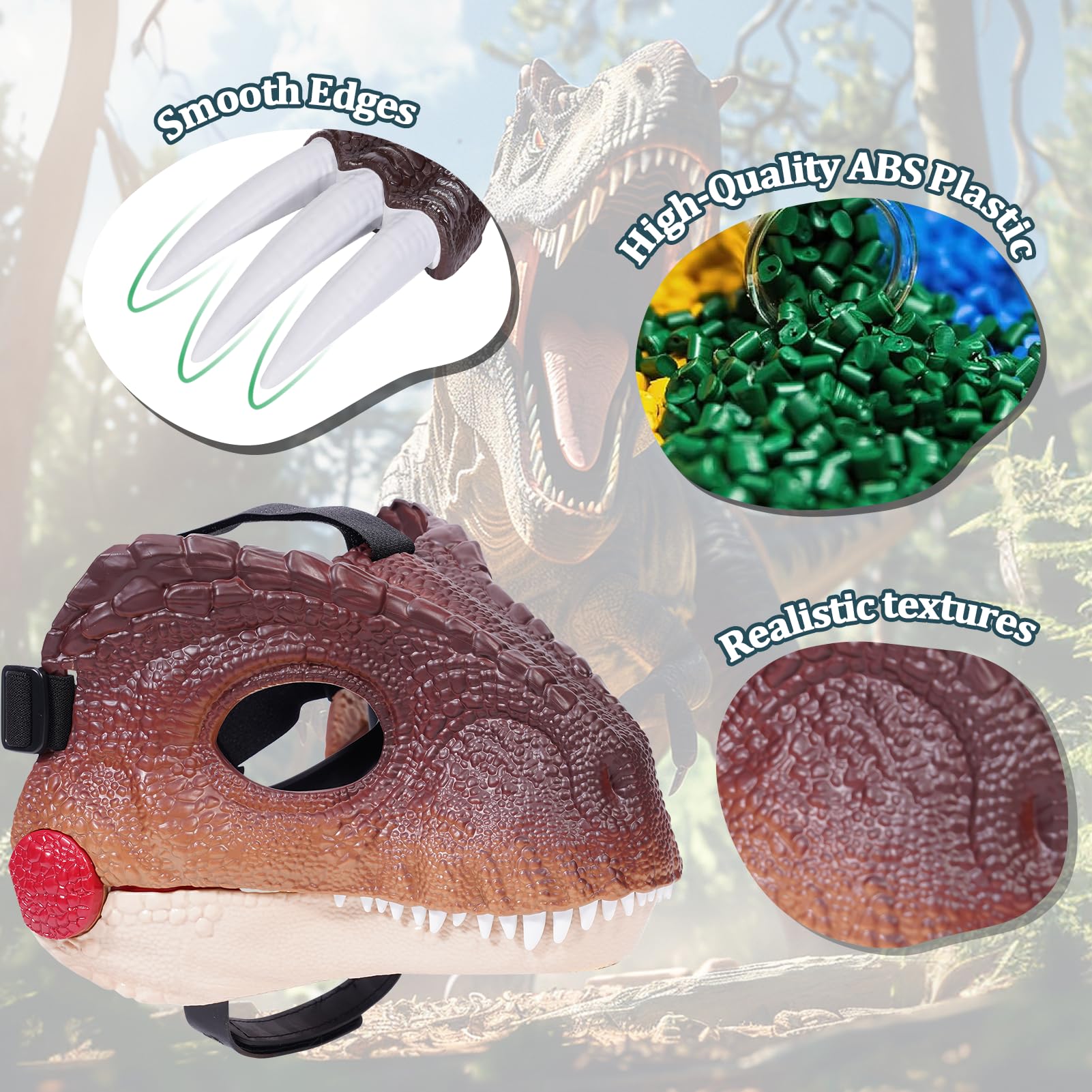 Starnearby Dinosaur Mask, Dino Mask Moving Jaw, Electric Dinosaur Toy Simulated Velociraptor Face Mask with Open Mouth Sound Effect for Kids Adults Funny Cosplay Gift Halloween Mask - Image 4