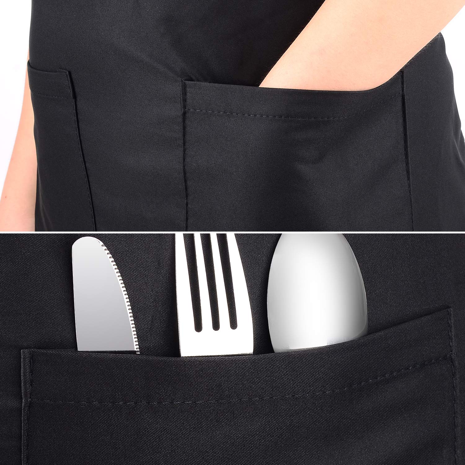 Viedouce schorten, waterdicht, korte taille, kookschort met 2 zakken, keukenschort, barbecueschort, keukenschort voor vrouwen en mannen, restaurant, chef, kelnerin (Noir, schort