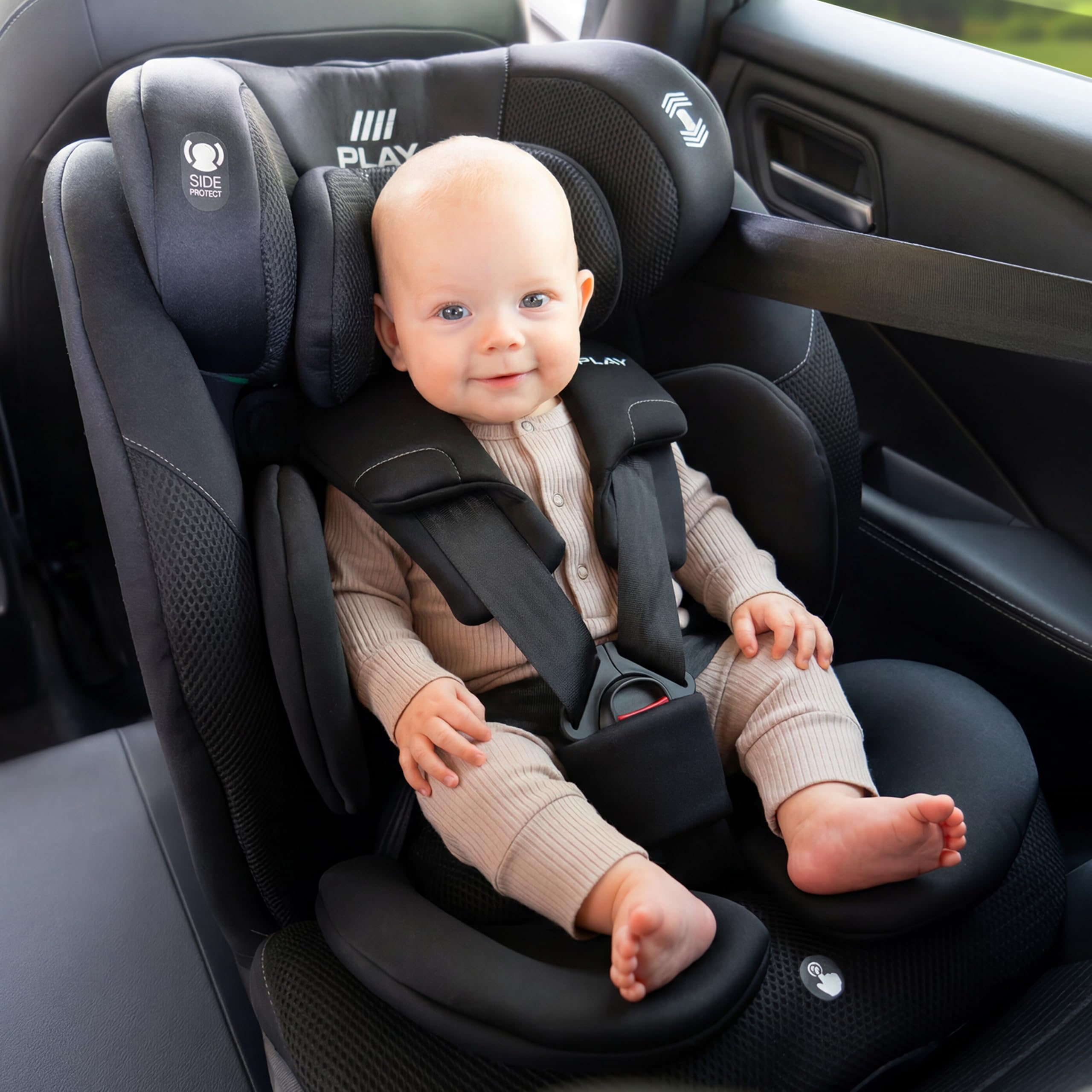 Play Scout i-Size. Silla de coche Evolutiva Grupo 0/1/2/3 de 0 a 12 años. Niños altura 40-150cm. Contramarcha hasta 4 años. Instalación Universal con cinturon seguridad. (Black Safe&Go)