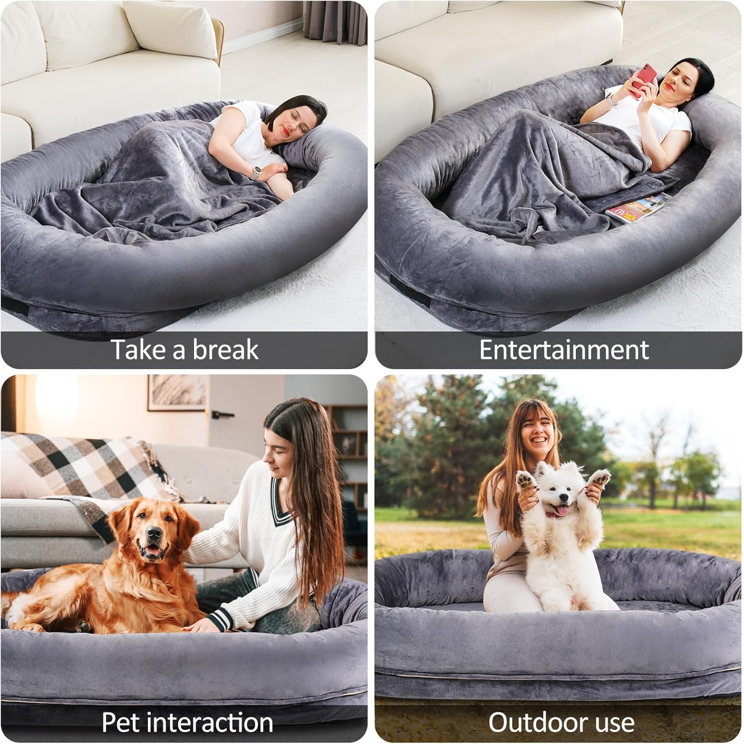 review Large Human Dog Bed，72*45*12 Human Size Dog Bed for People Adults，Comfortable Short Hair ，Durable Memory Sponge，Removable Machine Washable Cover，With Blanket，No Installation, Disassemble Use