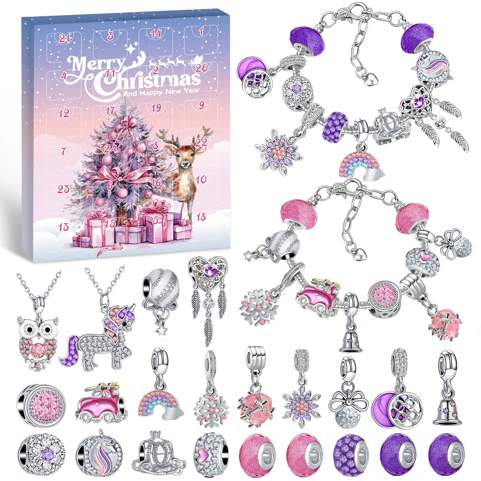 Hymarvo Calendario Avvento 2025 Bambina Gioielli, Calendario Avvento Bracciale Bambini Kinder Fai da Te, Calendari Avvento Braccialetti Collane Regalo Natale Ragazza 5 6 7 8 9 10 11 12 13 Anni