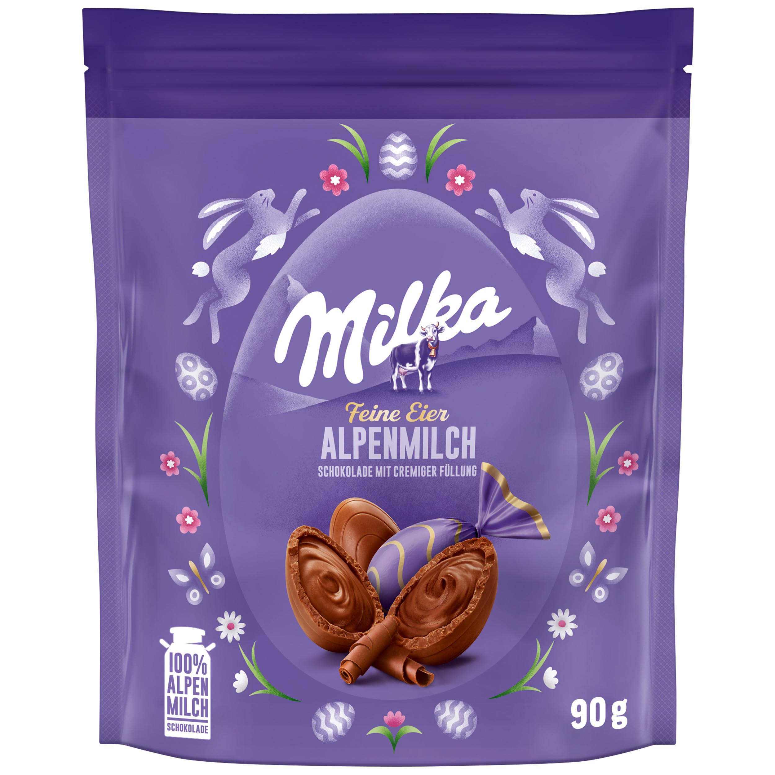 Milka Feine Eier Alpenmilch – Zartschmelzende Osterschokoladen-Eier aus 100 Prozent Alpenmilch-Schokolade – 90g