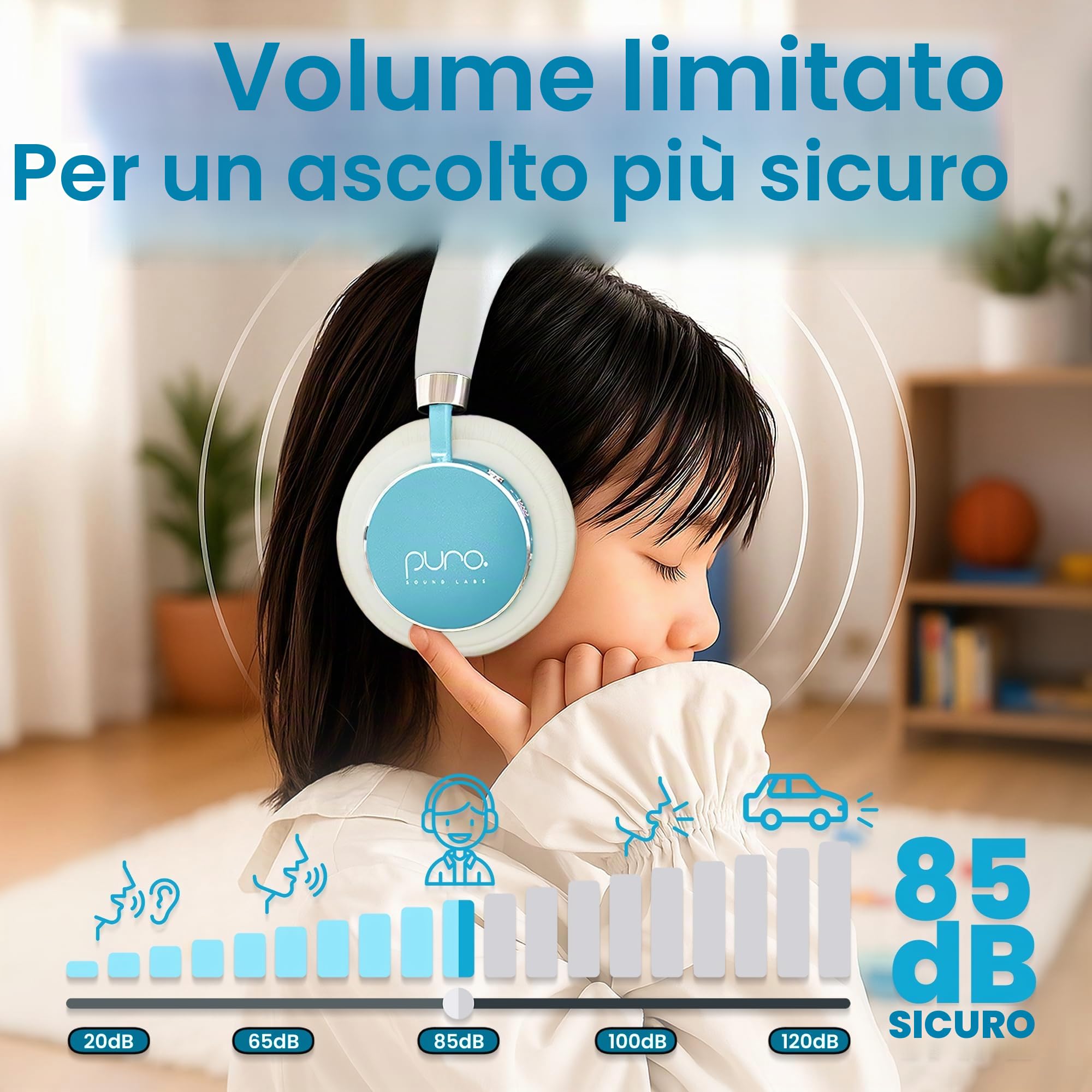 Puro Sound Labs BT2200-Plus Volume Limited Cuffie Bluetooth per bambini - Cuffie più sicure per bambini - Qualità audio di livello professionale e isolamento acustico (verde acqua)