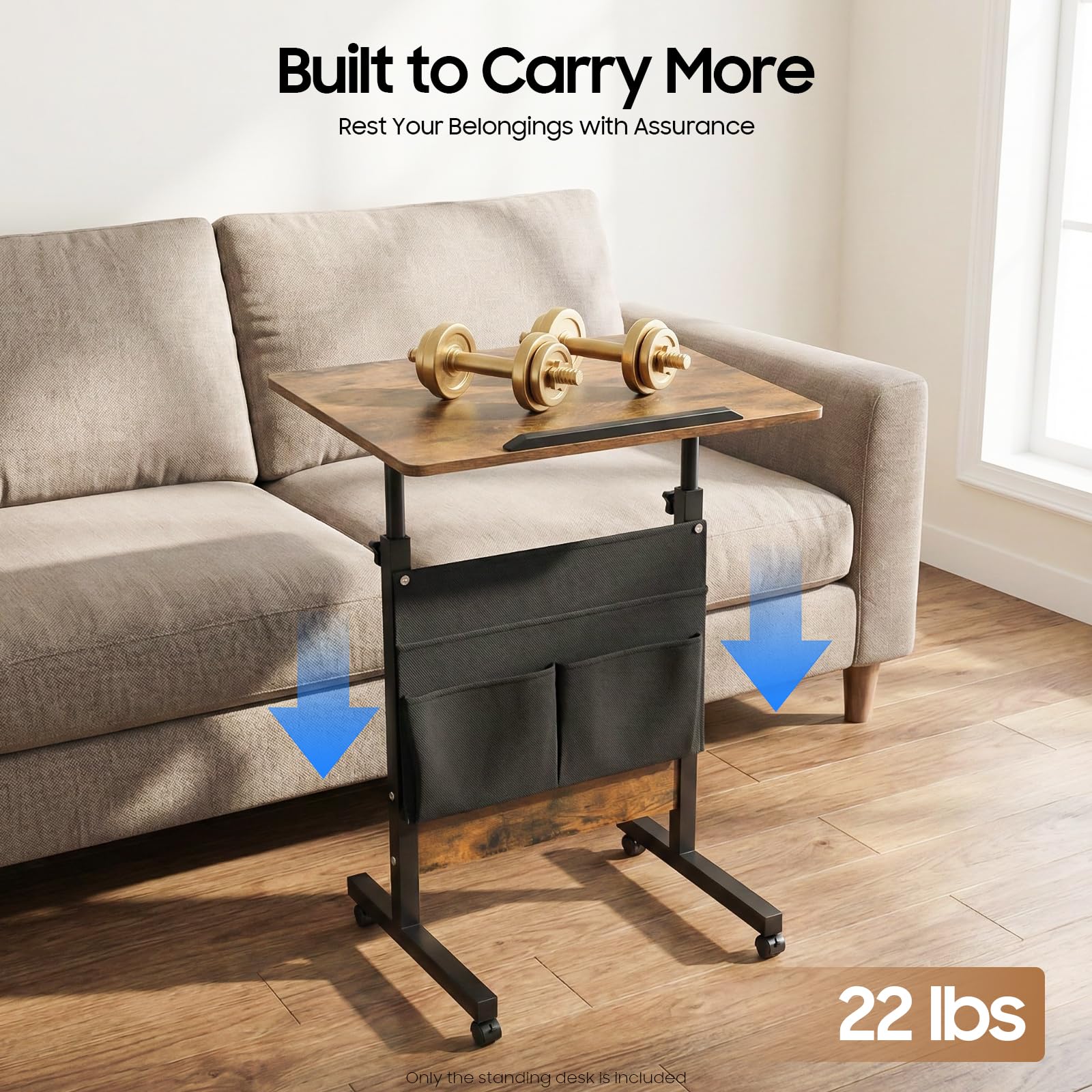 Mobile Standing Desk Portable Laptop Desk with Adjustable Height and Storage Bag Rolling Computer Stand for Office Living — view 4