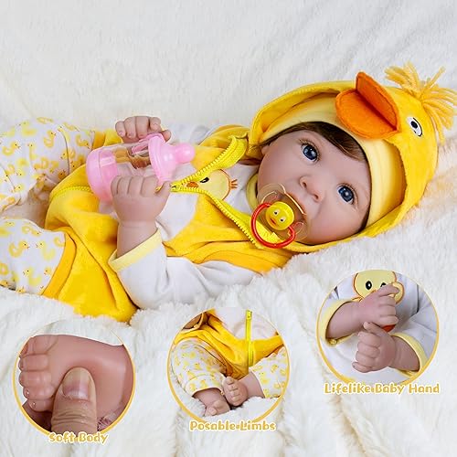 Miniatura 2 de EKOKIZ Muñecas de bebé Reborn de 22 pulgadas, muñeca realista de bebé recién nacido, cuerpo de tela suave, muñecas realistas con ropa y accesorios