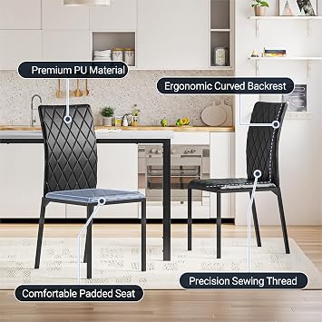 Hello-5ive Dining Table and Chairs Set of 4, Modern Dining Table Set Kitchen Furniture, Marble Effect Dining Table with 4 PU Leather Dining Chairs, 120x70cm Dining Room Set for Home Apartment (Black)