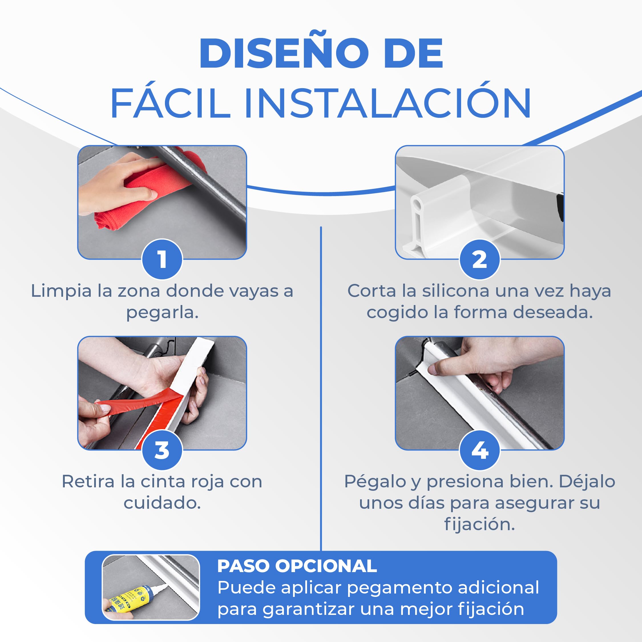 Perfil Silicona Ducha 2 METROS, Copete Encimera Cocina, Borde Plato Ducha, Barrera de Agua, Barrera De Ducha, Barrera Agua baño, Goma Mampara (50X30mm Negro)