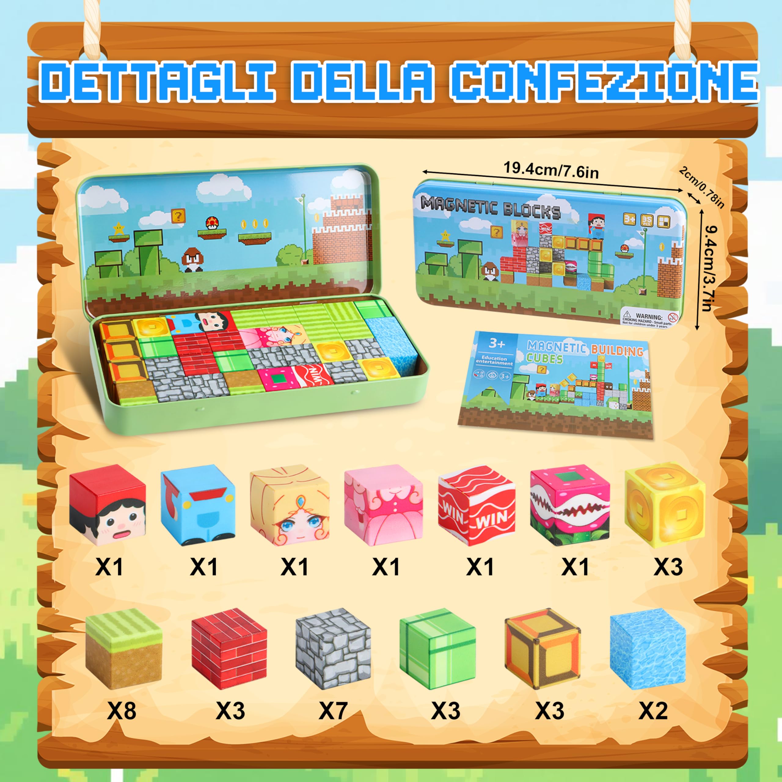 Blocchi Magnetici Da Viaggio Per Bambini - 35 Cubi In Scatola Di Ferro - Giocattolo Costruzioni STEM Per Viaggi