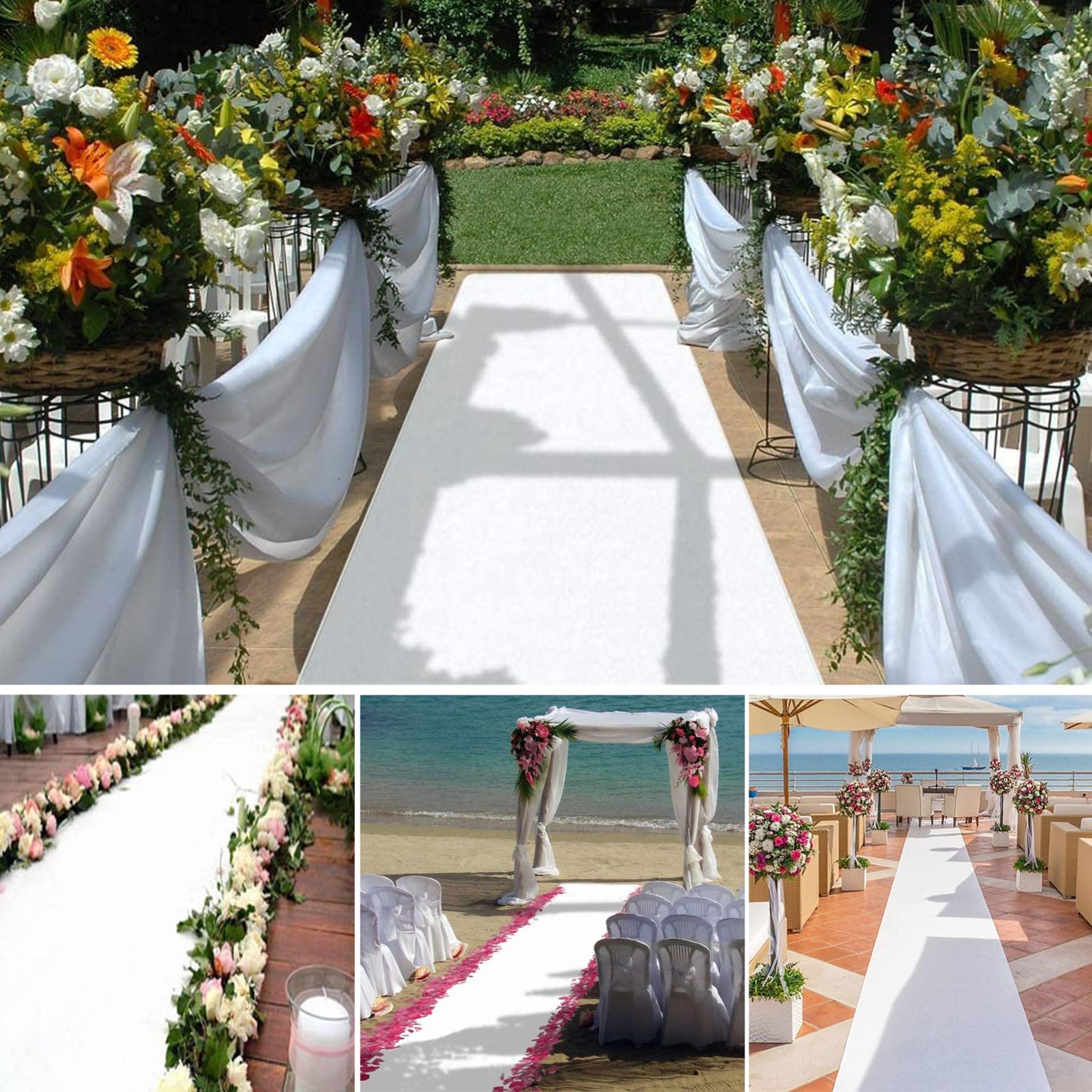 Tapis d'allée de mariage, décorations de mariage, chemin d'allée blanc pour mariages, tapis de sol d'allée de 2,3 mm d'épaisseur, chemin d'allée de mariage pour fête, activité, église,White,1.2x10m