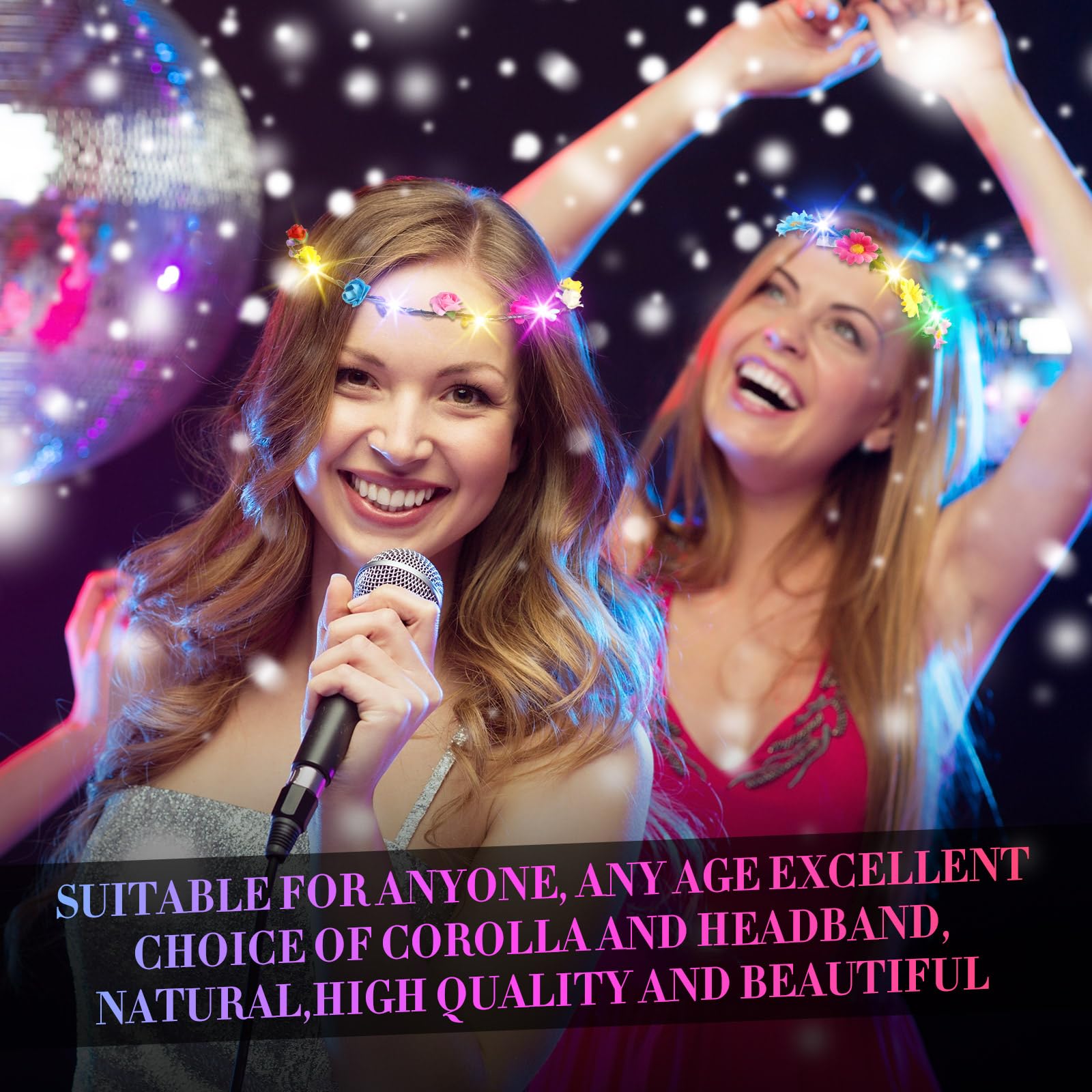 100 Pcs LED Floral Crowns Girls Light up Flower Crown Flower Headband Garland LED Tiara Luminous Glowing Flower Hair Headpiece Headdress Floral Wreath Crowns for Women Girls Wedding Birthday Christmas