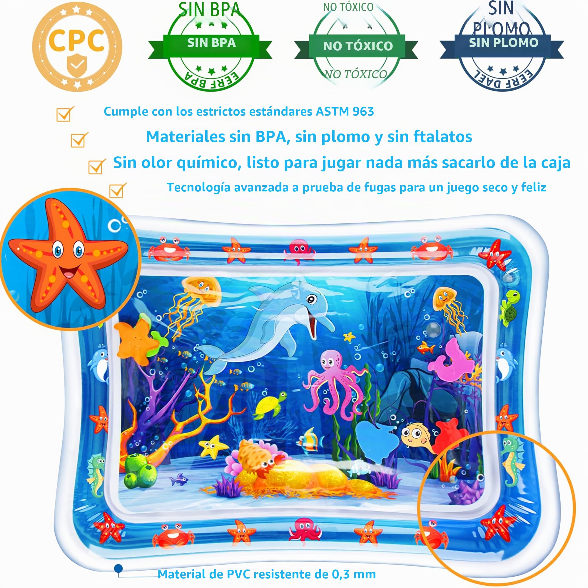 Yeeeasy Alfombrilla de agua para el tiempo de barriga, inflable para bebés, bebés y niños pequeños de 3 a 12 meses, promueve el desarrollo, juguetes para regalos para bebés