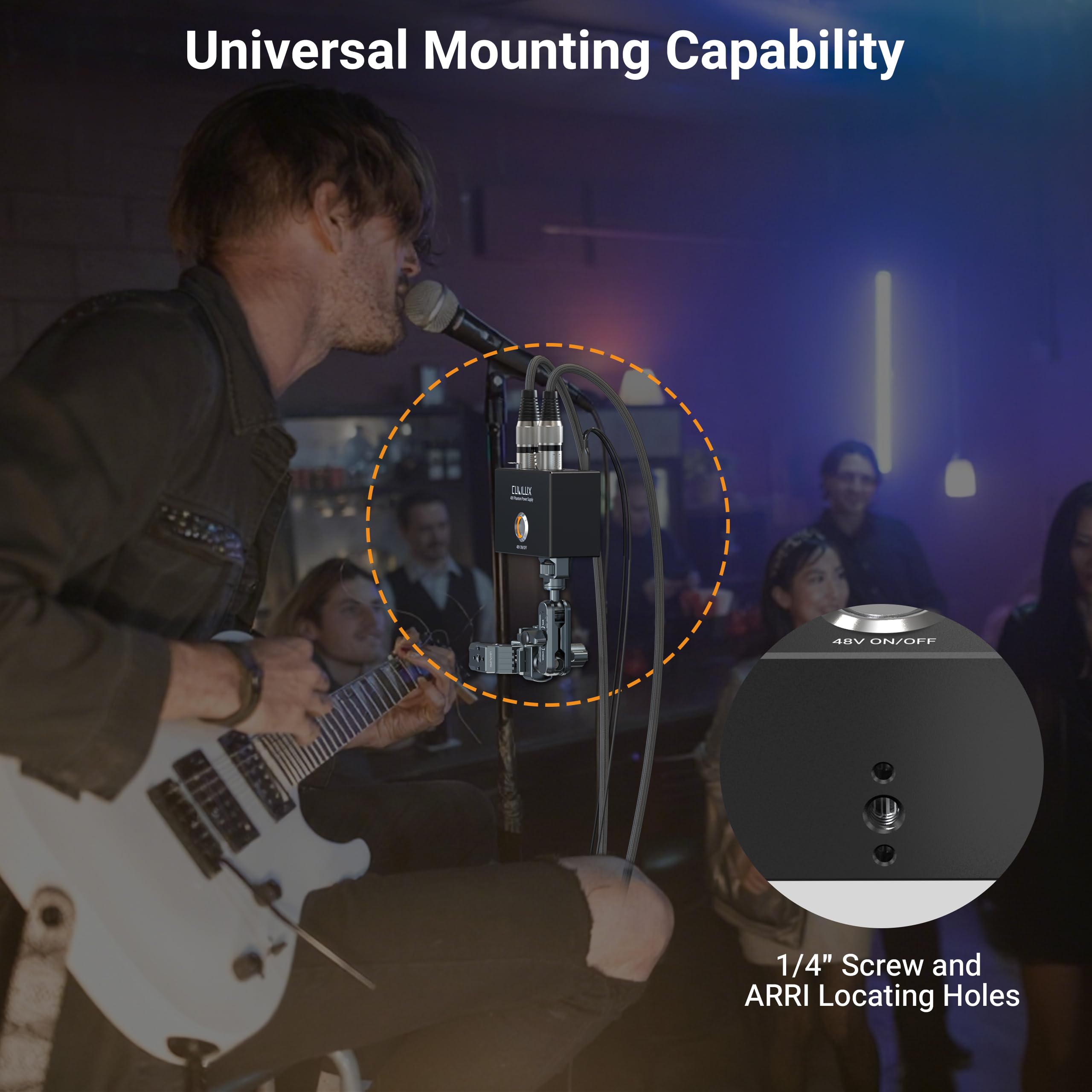 Cubilux MPX-1 Alimentation fantôme 48 V avec câble USB C - Alimentation portable en aluminium avec entrée et sortie XLR et fixation Arri 1/4" pour microphones à condensateur
