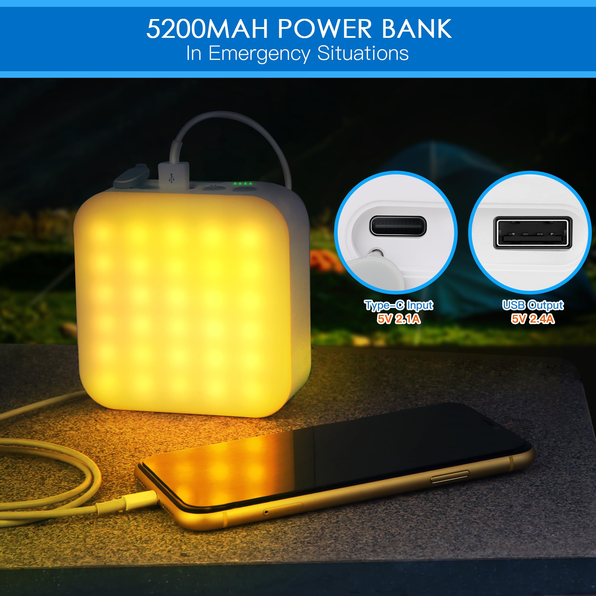 Lanterne Camping LumiSun Solaire Et USB – Pliable, LED, 5200mAh, Power Bank