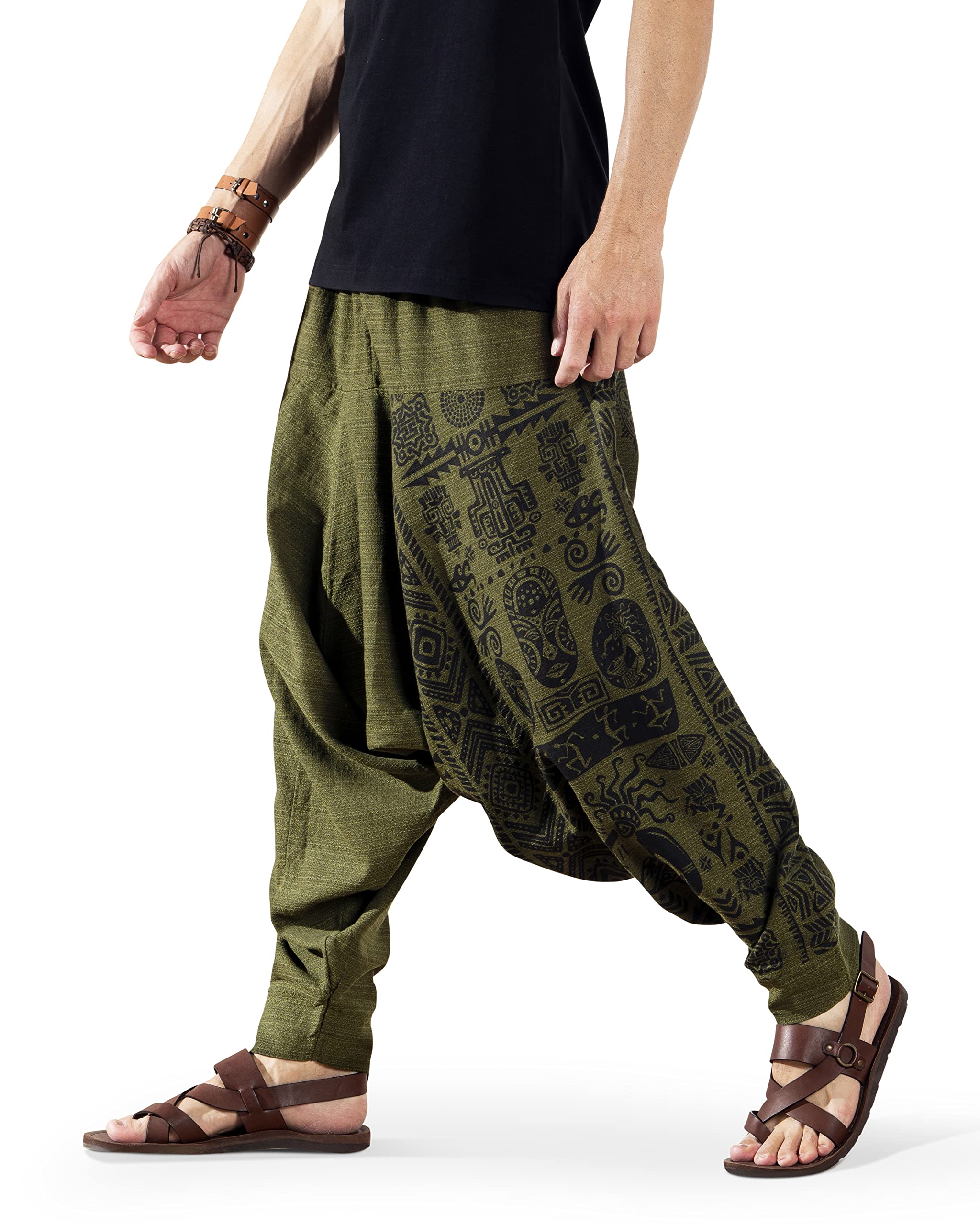 The Veshti Company Men's Boho Harem Pants - Printed Yoga Baggy Pants with Elastic Waist & Drawstring,