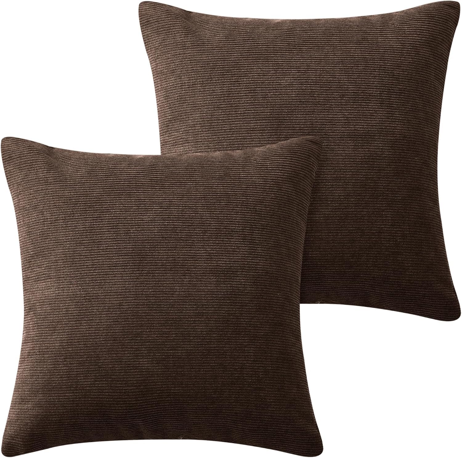 Hafaa Cushions with Covers Included 45 x 45 Cm Pack of 2 (2 Coffee Cushion Covers, 2 Cushion Inserts) - Stripe Velvet Square Throw Pillow Case Decorative Sofa Cushion with Invisible Zipper โ image 1