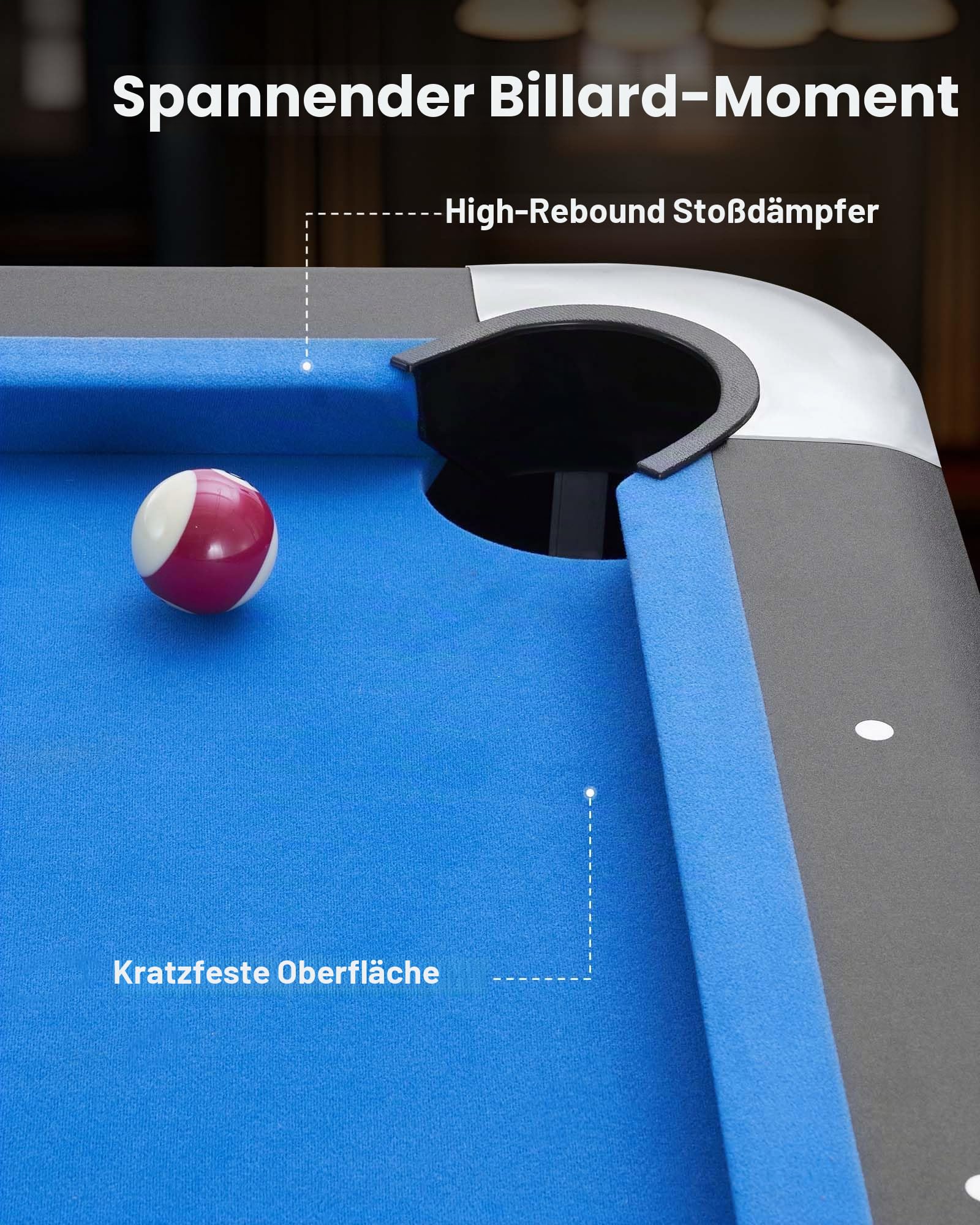 VEVOR Billardtisch 213 cm moderner Spieltisch mit verstellbaren Füßen, komplettes Set inkl. Bällen/Queues/Ständer/Kreide/Bürste, für Spielzimmer Freizeiträume schwarz mit blauem Tuch