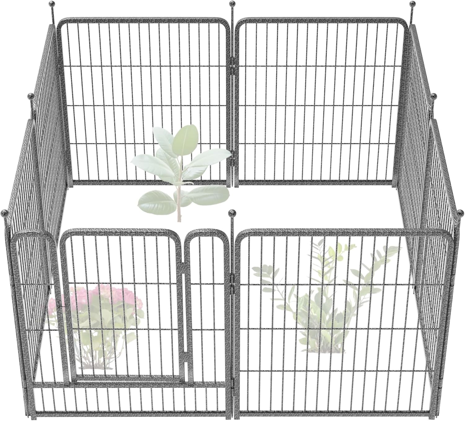 FXW Garden Fence Outdoor for The Yard  32in(H) x 18.2ft(L) Heavy Duty Metal Animal Barrier for Dog and Rabbit, Decorative Dog Fence, 8 Panels, Silver