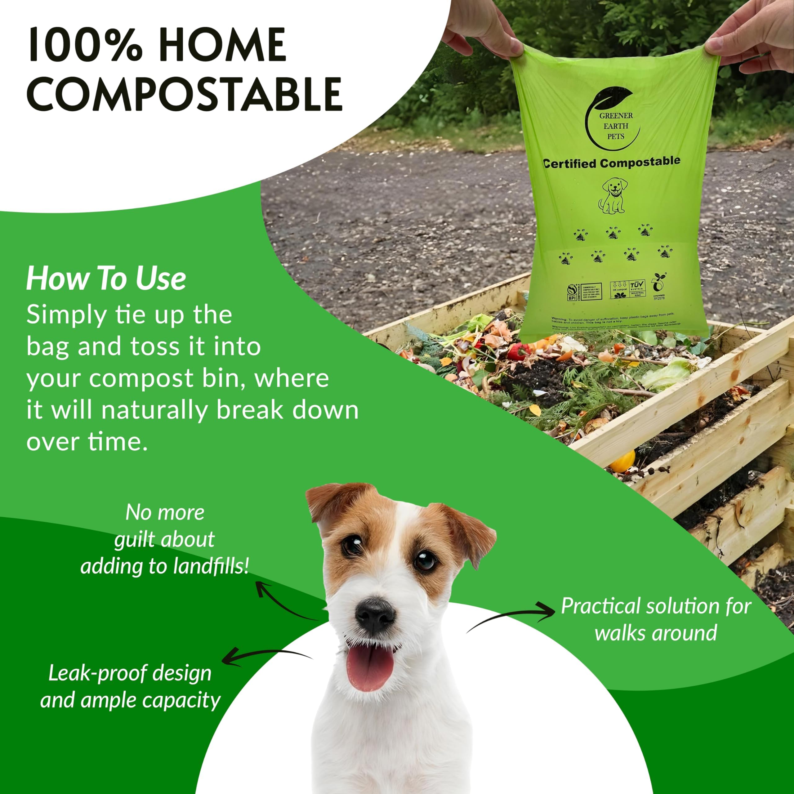 Bolsas compostables para excrementos de perro, rollos, bolsas biodegradables para residuos de perros, sin perfume, extra gruesas, fuertes, certificadas compostables para el hogar, a prueba de fugas,