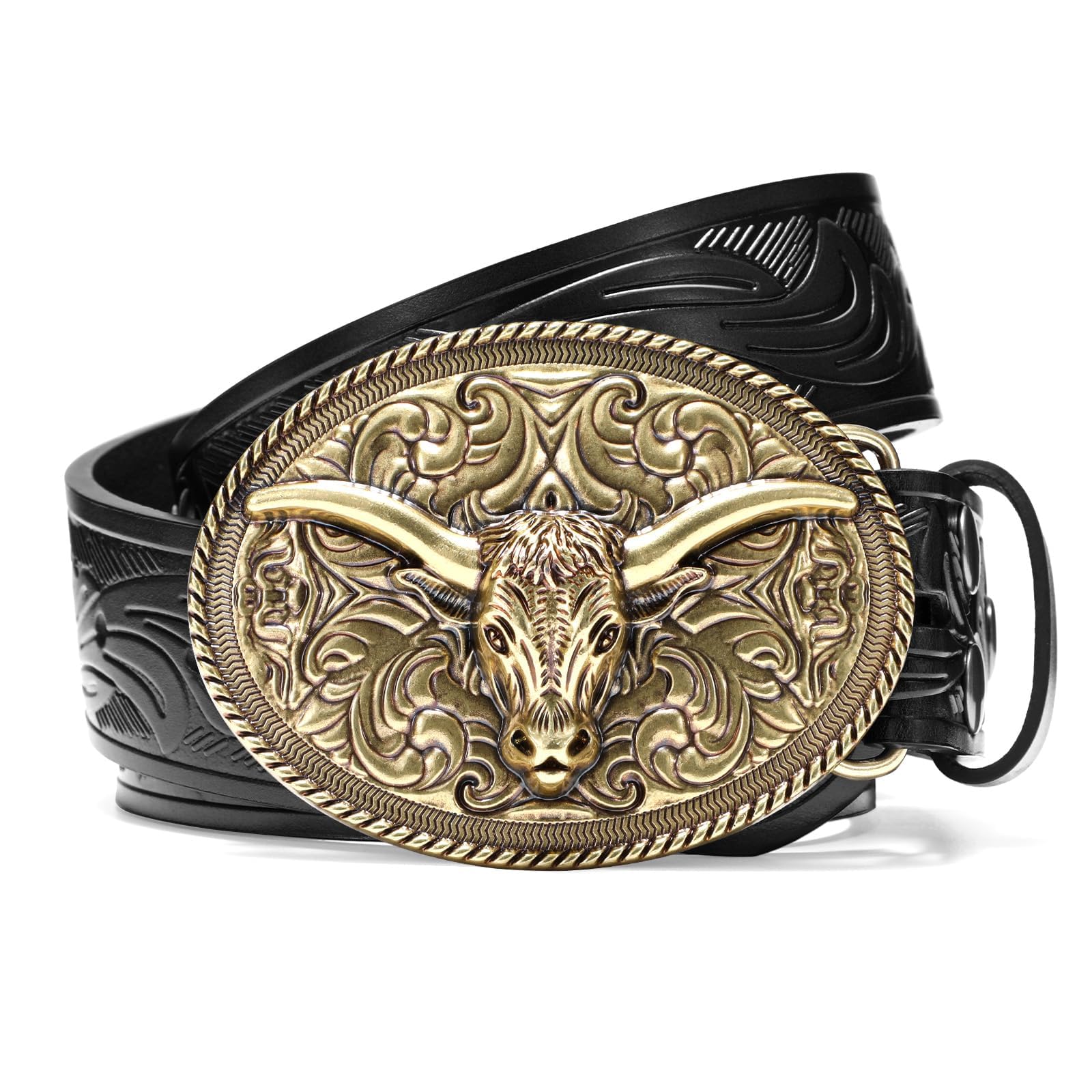 Western Cowboy Belts for Men Women Mens Western Cowboy Belt Bull Buckle