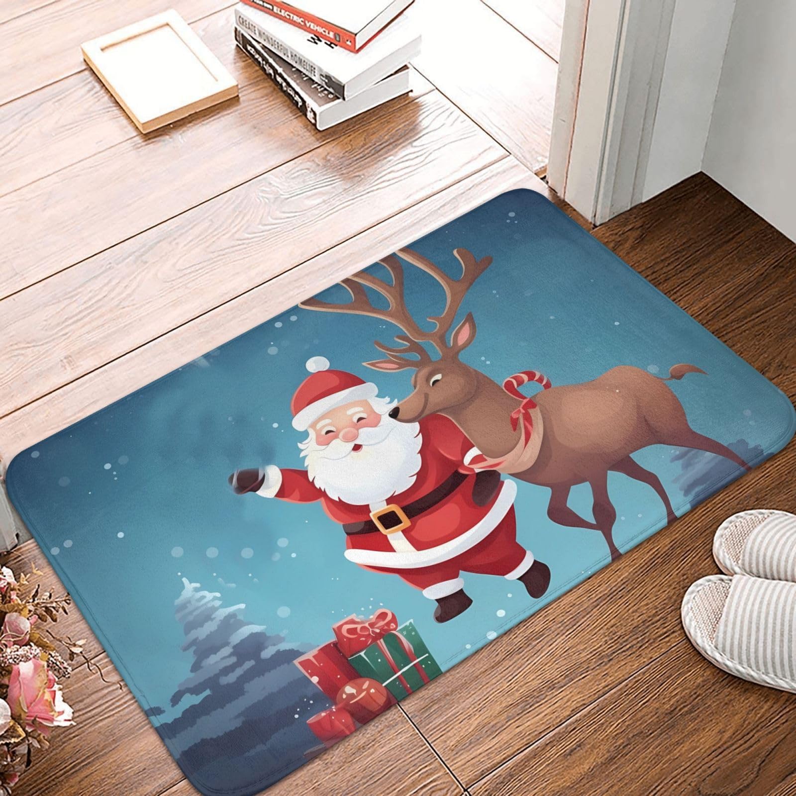 Zerbino natalizio 45x75 cm in coir Merry Christmas a quadri rossi