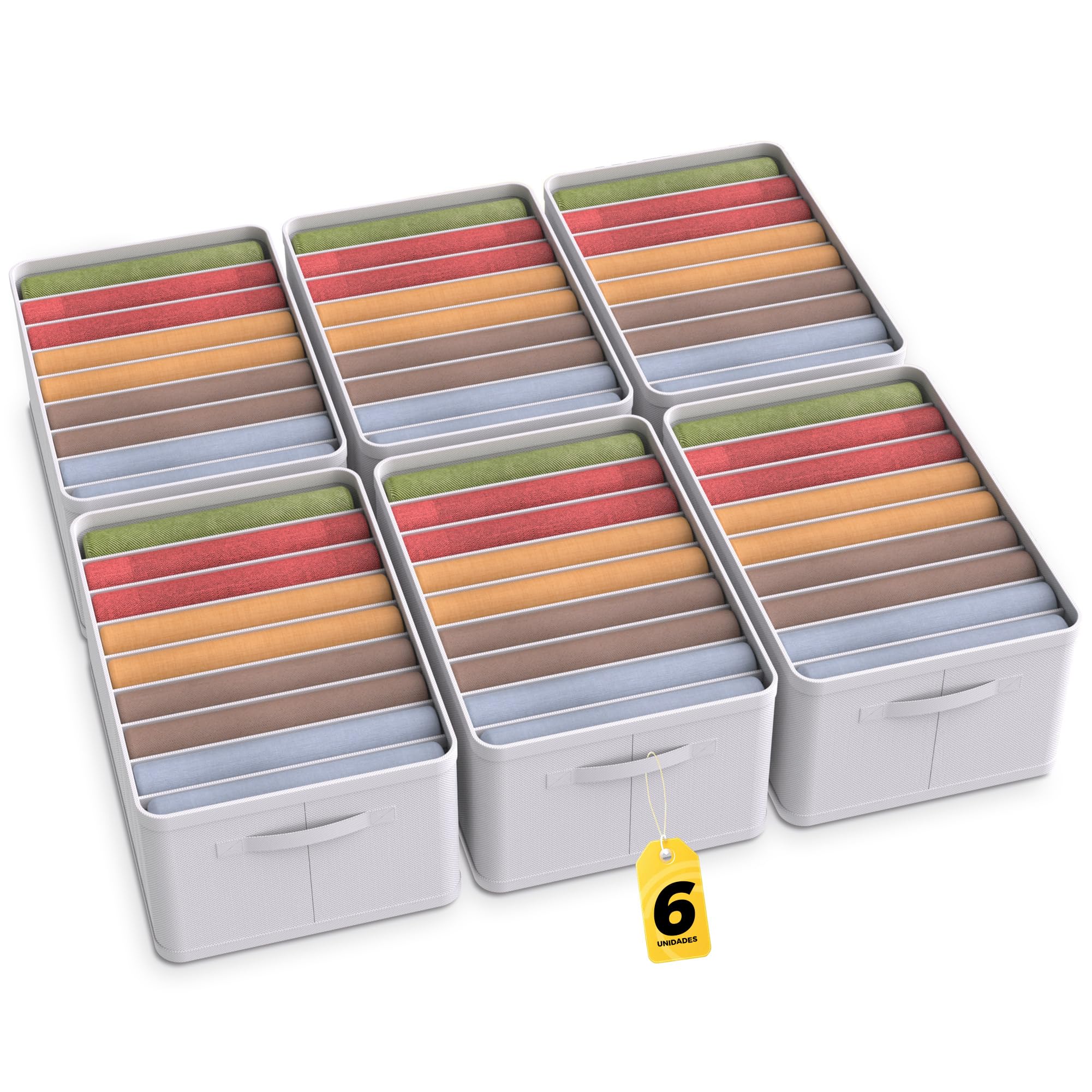 Organizador Armario - Cajas Organizadoras para Ropa - Caja Almacenaje con 9 Compartimentos - Organizador Armario Ropa Fácil de Guardar - Caja Organizadora Plegable de Tela - 44x30x20 cm - (6 Uds)