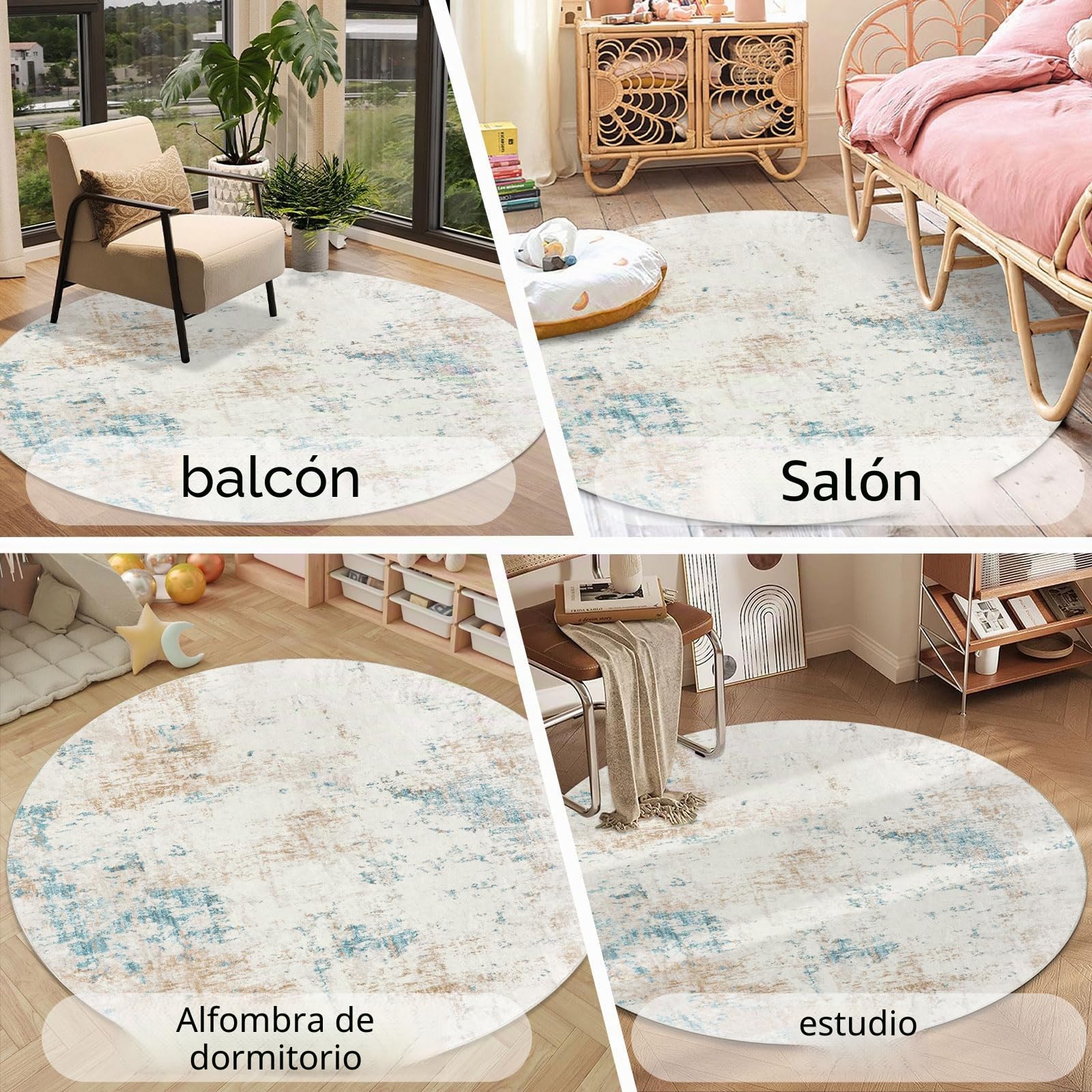 Homcomodar Alfombras Redondas Beige 120cm Alfombra Salon Antideslizante Alfombras Lavables en Lavadora Alfombra Habitacion Dormitorio Comedor Modernas Tapete Quarto Pelo Corto