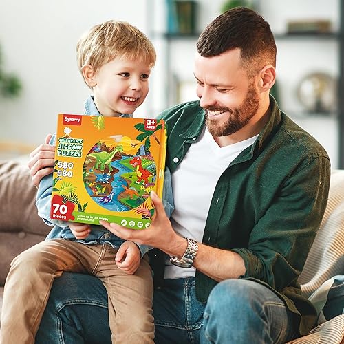 Miniatura 7 de SYNARRY Rompecabezas de suelo para niños de 4 a 6 años, rompecabezas grandes de dinosaurio de 70 piezas para niños de 2 a 4 años, rompecabezas de