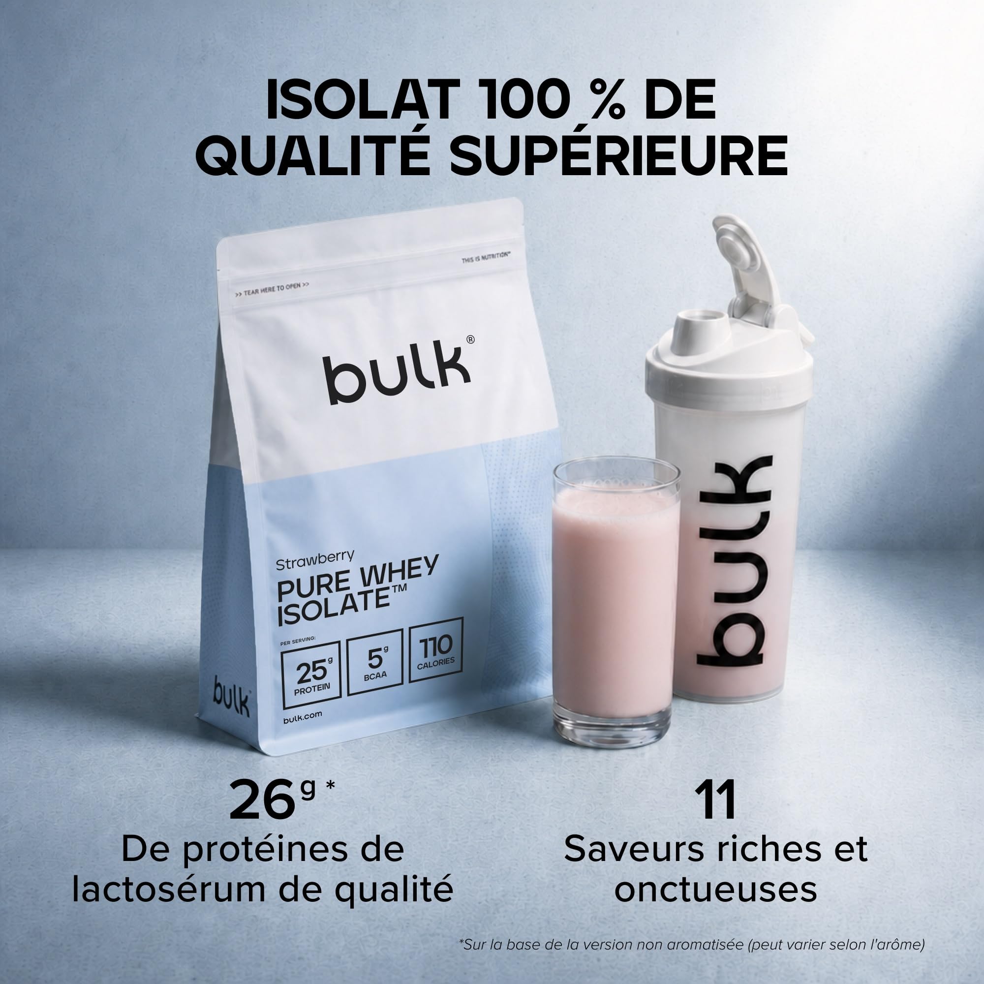 Bulk Pure Whey Isolate, Fraise, 4kg | 24 à 26g de Protéines, 100% Isolat de Whey, Faible en Sucres et Lipides, Mélange Facile, Contribue au Maintien Musculaire