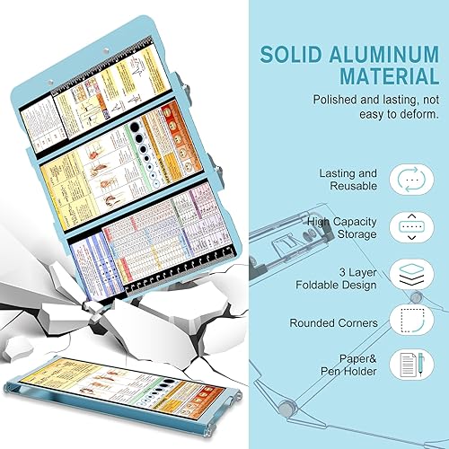 Miniatura 3 de Portapapeles de enfermería, portapapeles plegable con edición de enfermería, 3 capas de aluminio, portapapeles de enfermera con clip de perfil bajo