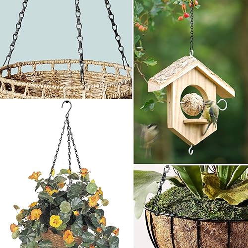 Miniatura 7 de Cadenas de cesta colgante, macetas colgantes, cadena de repuesto de maceta negra de 3 correas, ajustable de 20 pulgadas y 16 pulgadas con ganchos