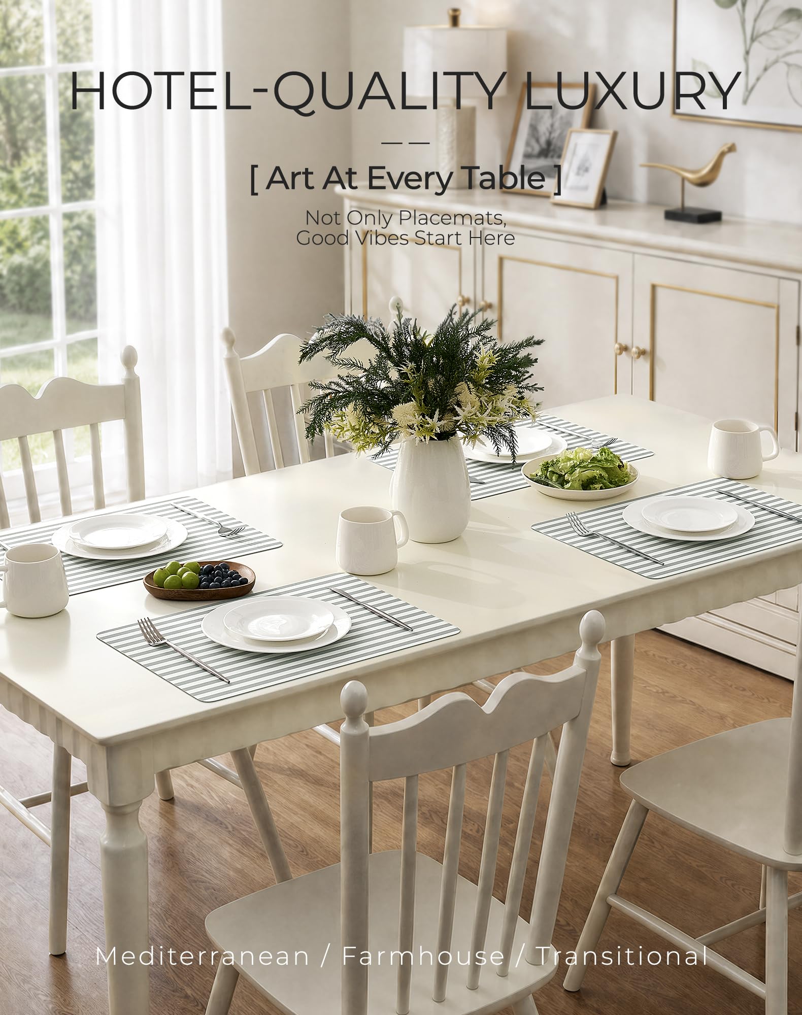 Leetaltree Set di 6 tovagliette in pelle a righe, colore: grigio