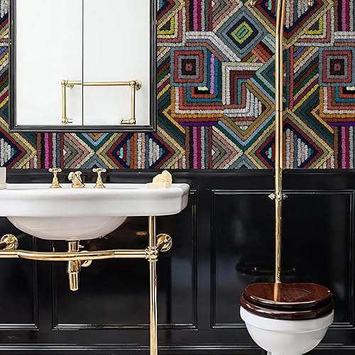 Miniatura 2 de Papel tapiz retro texturizado para despegar y pegar, papel tapiz de mosaico geométrico de color mosaico para baño, impermeable, patrones abstractos,