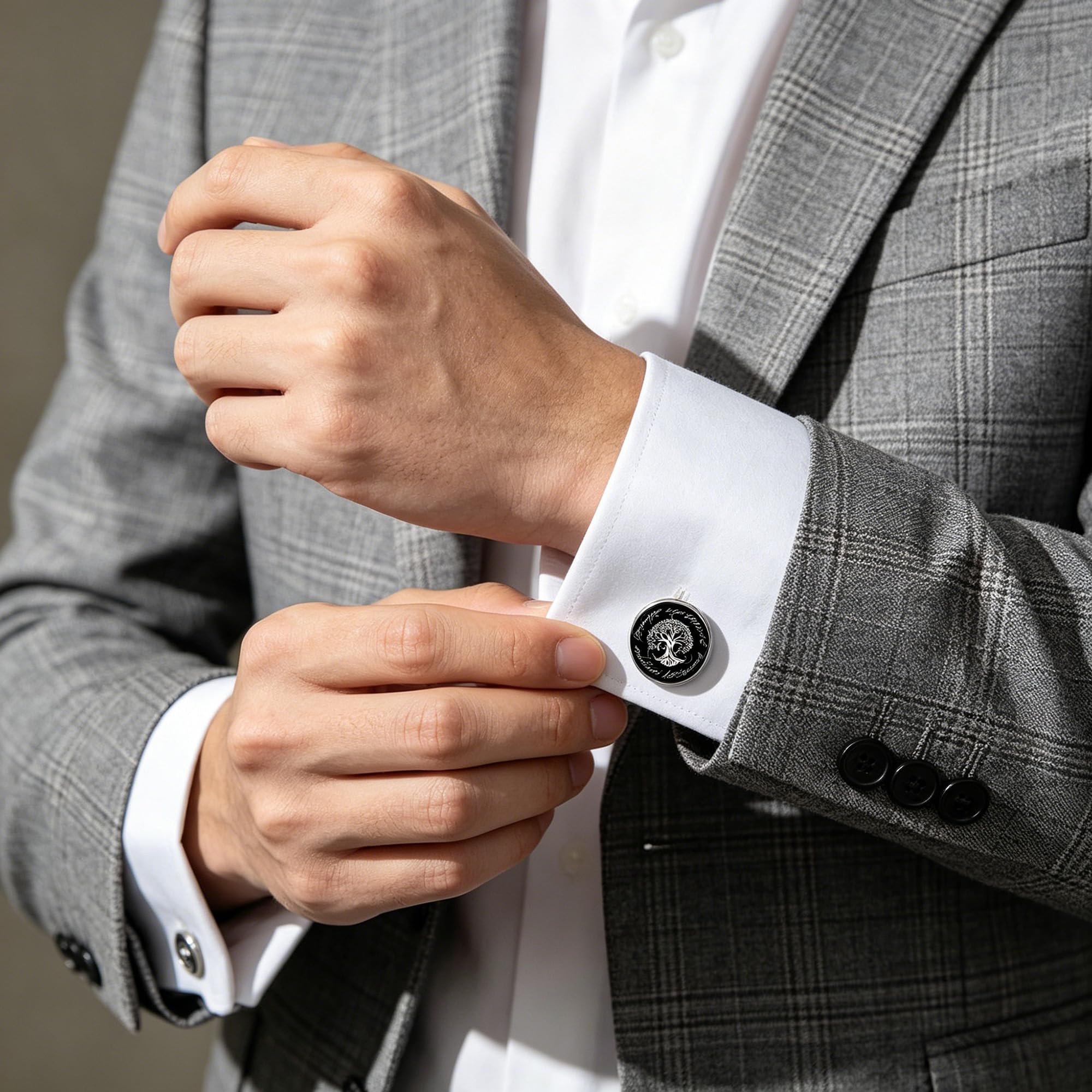 Kooer Cufflinks For Men, White Tree Cufflinks Wedding Christmas Tree of Life Cuff Links Gift For Men Father Dad Husband