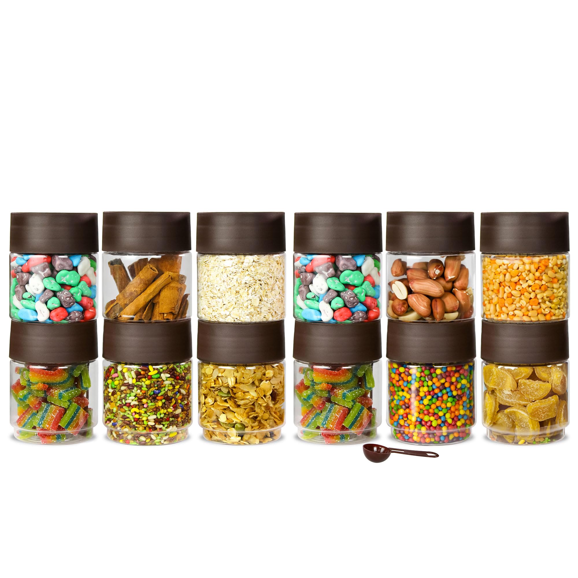 PEARLPET Modedge Plastic Jar Set of 12 pieces |Airtight| Stackable|Leak proof| Container For Kitchen Storage With Spoon, Set Of 12 Pieces, Brown, 200 Ml (B0CQCLZ2ZC) Amazon Price History, Amazon Price Tracker