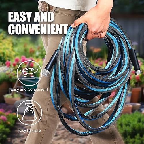 Miniatura 5 de Manguera de jardín no expandible de 50 pies, flexible, resistente a las explosiones, antitorceduras, boquilla rociadora de 10 funciones, ligera y